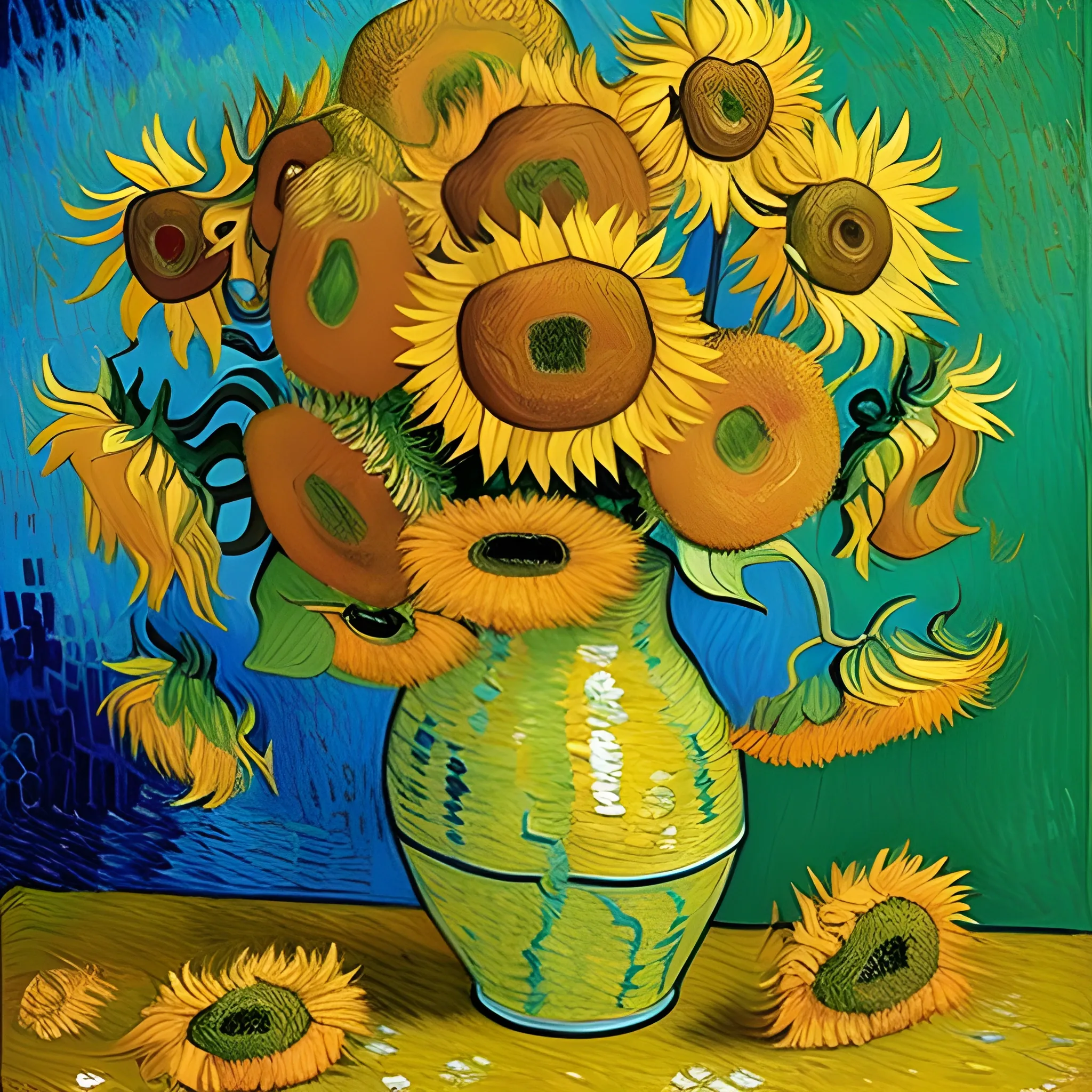 MAKE ME AN ALTERNATIVE VERSION of van Gogh's painting of sunflowers, Oil Painting