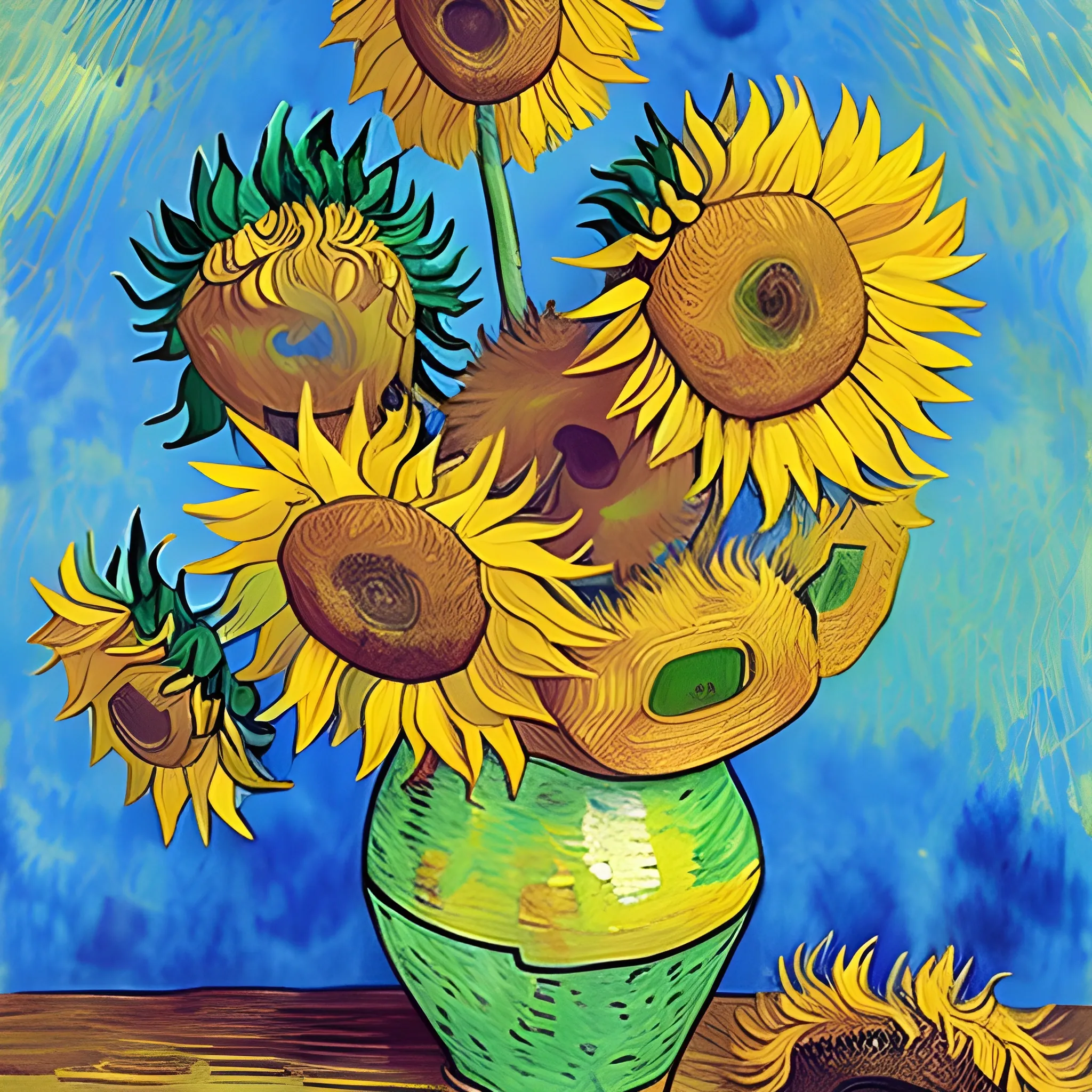 MAKE ME AN ALTERNATIVE VERSION of van Gogh's painting of sunflowers,  Water Color