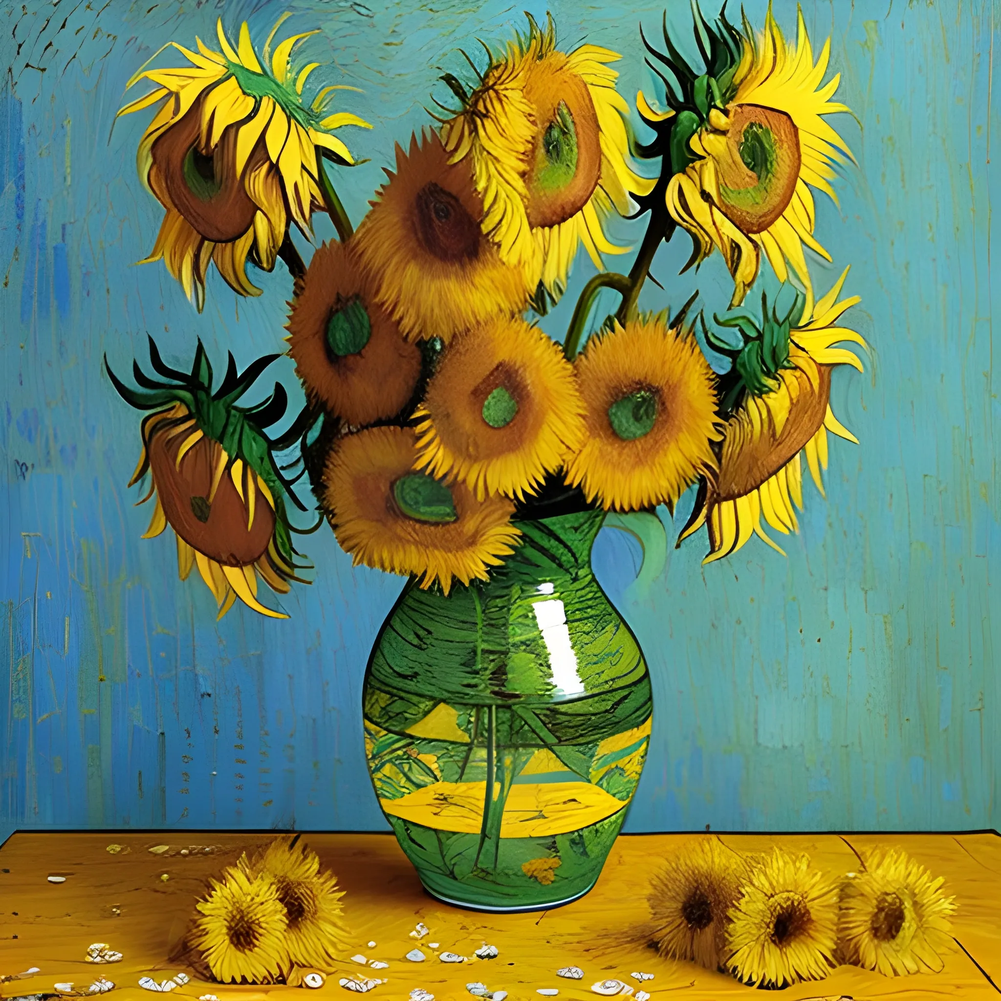 MAKE ME AN ALTERNATIVE VERSION of van Gogh's painting of the withering sunflowers
