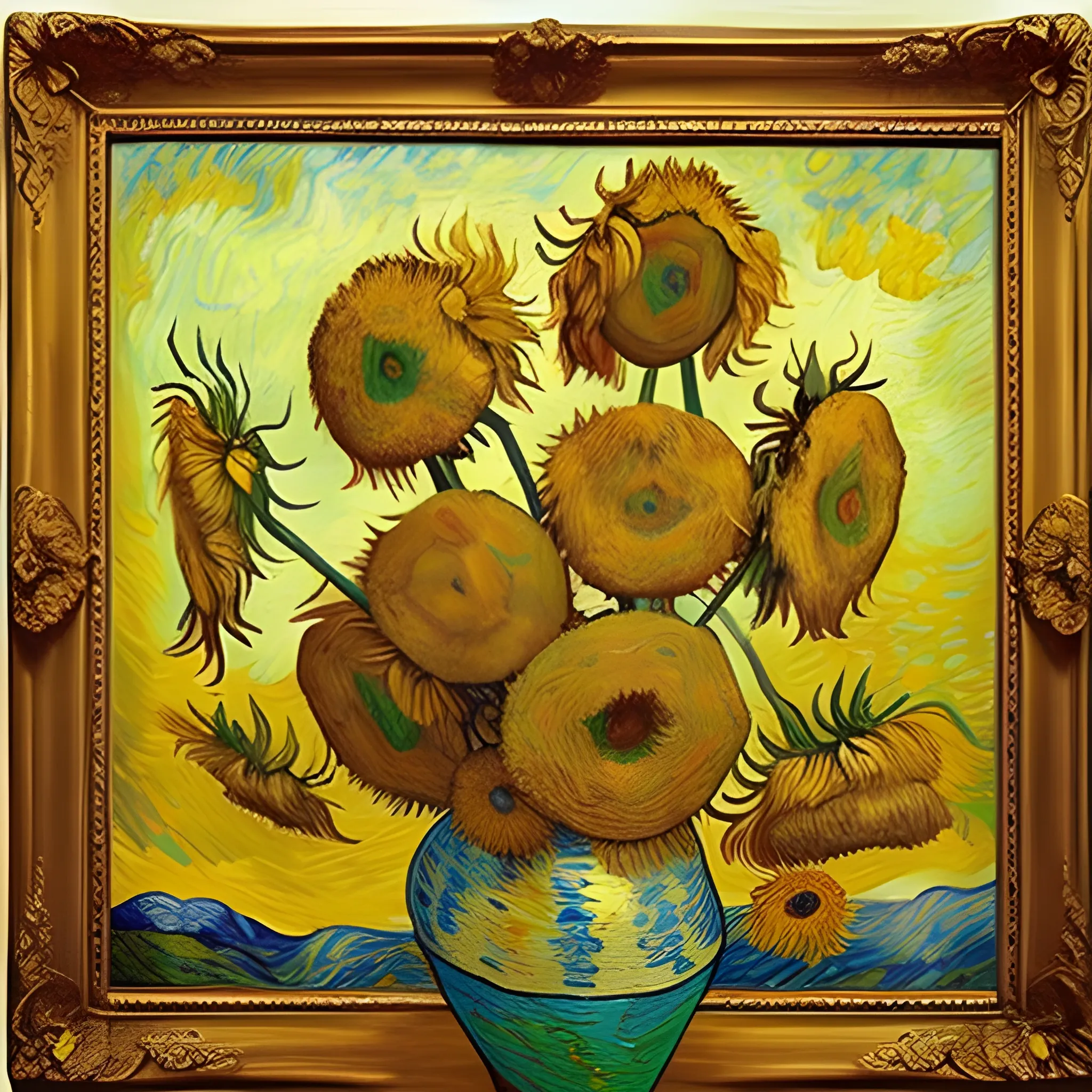 MAKE ME AN ALTERNATIVE VERSION of the painting of van Gogh's dried sunflowers, Oil Painting