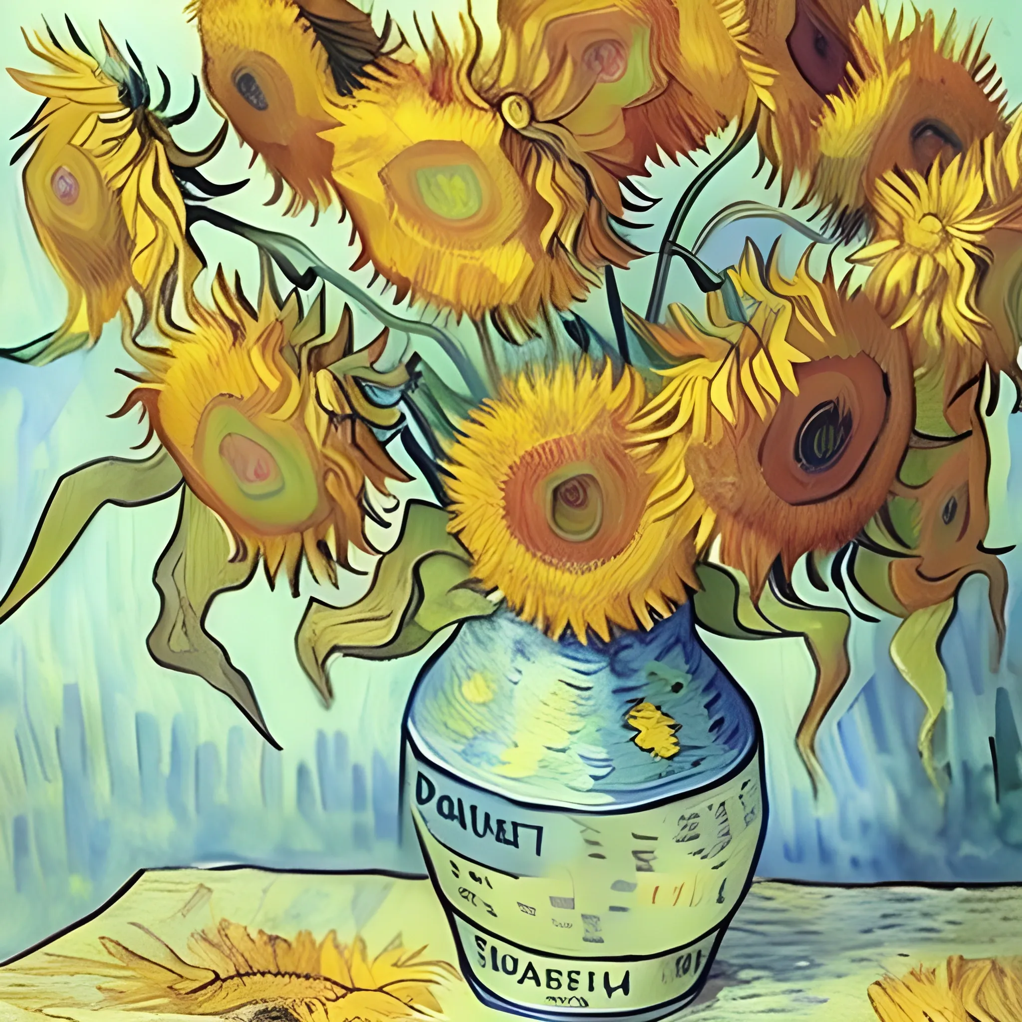  painting of van Gogh's dried sunflowers, Water Color