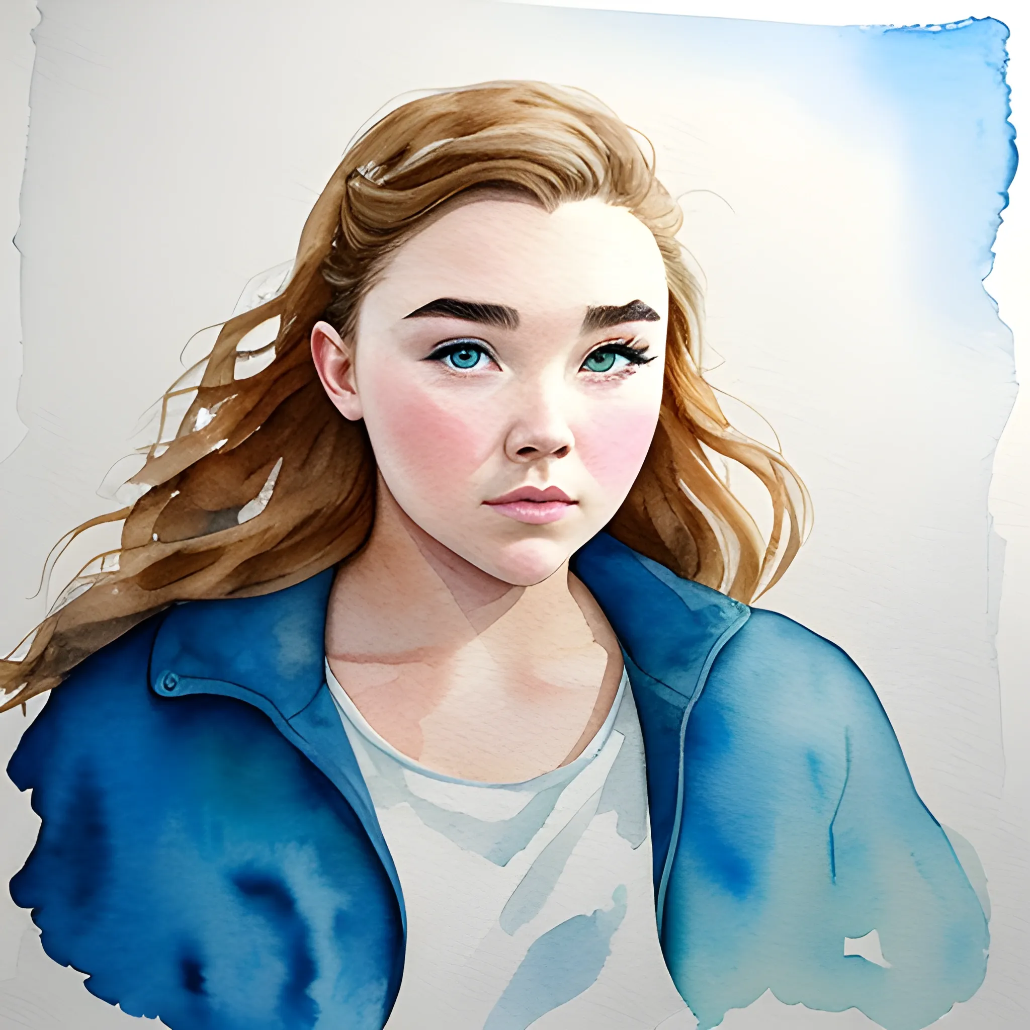 Water Color portrait of actress florence pugh