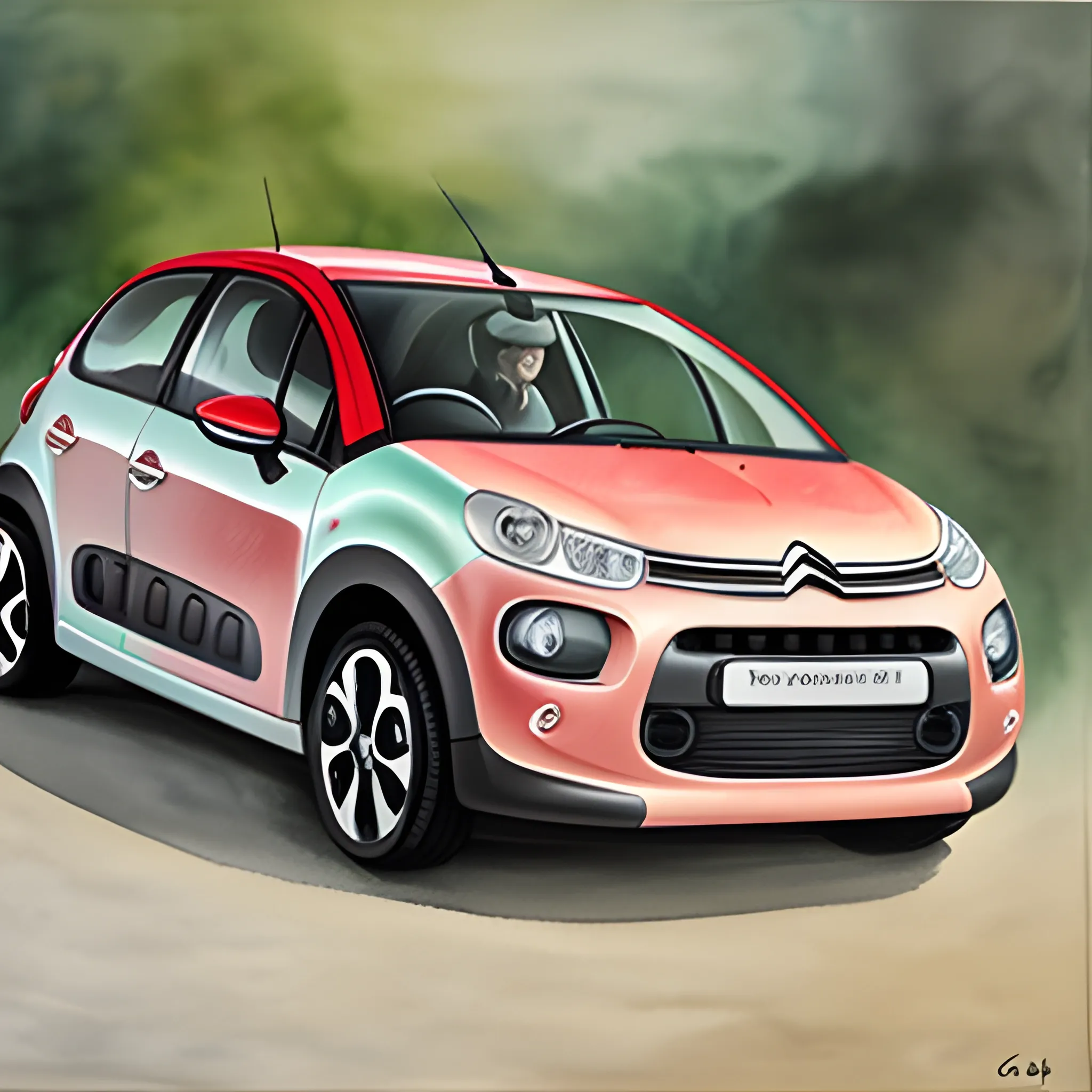 citroen c3 , 3D, Water Color, Oil Painting