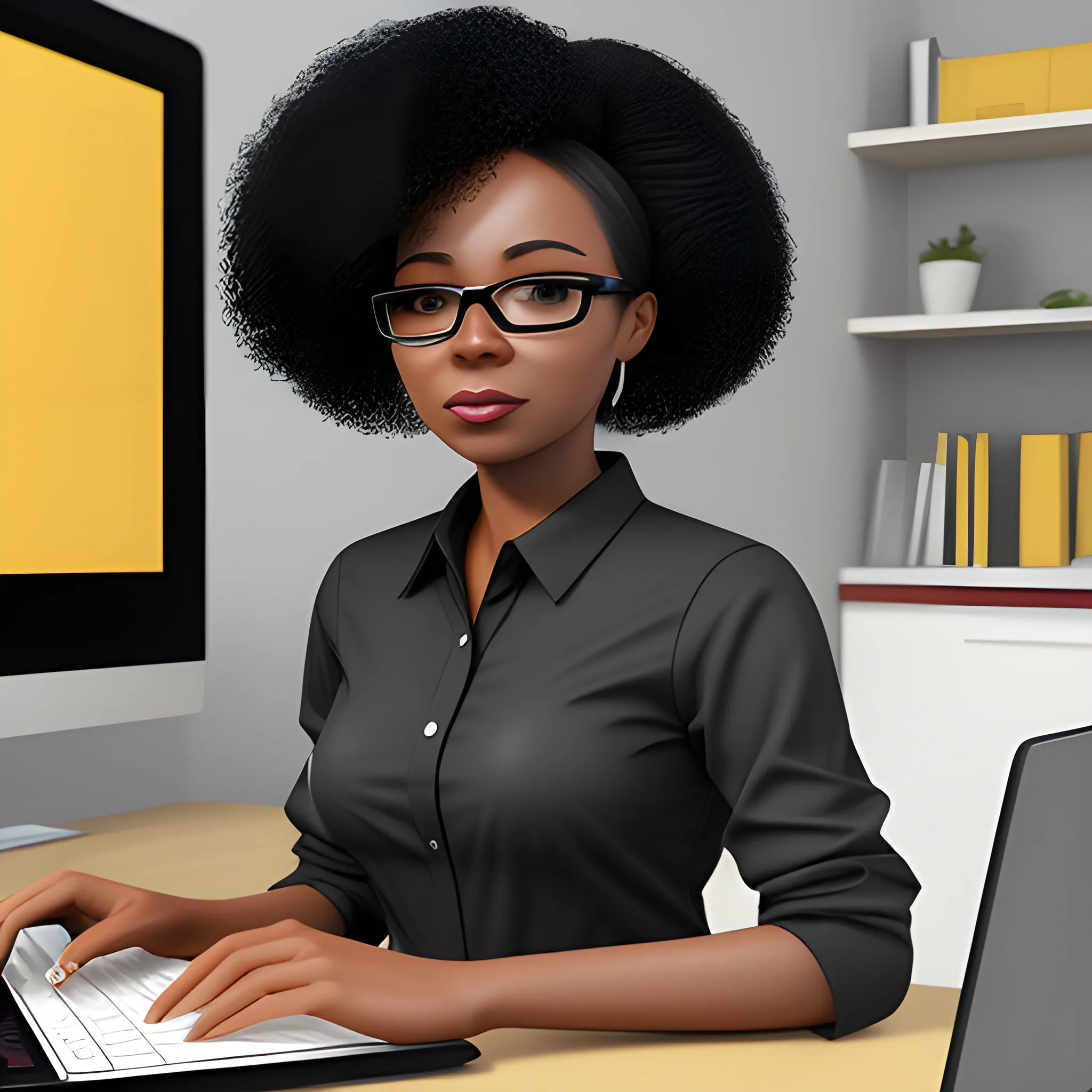 , 3D, black woman working at home