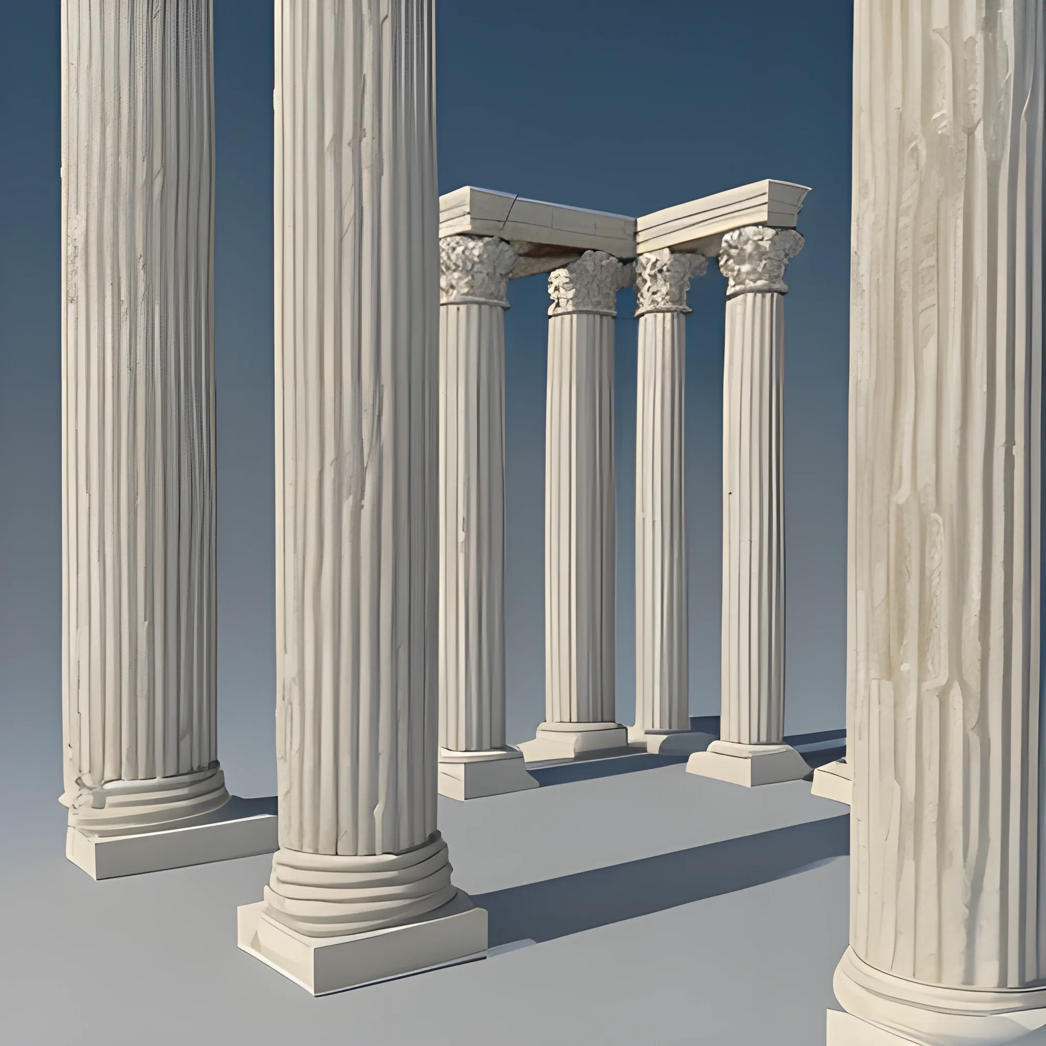Un templo con columnas y esculturas, 3D