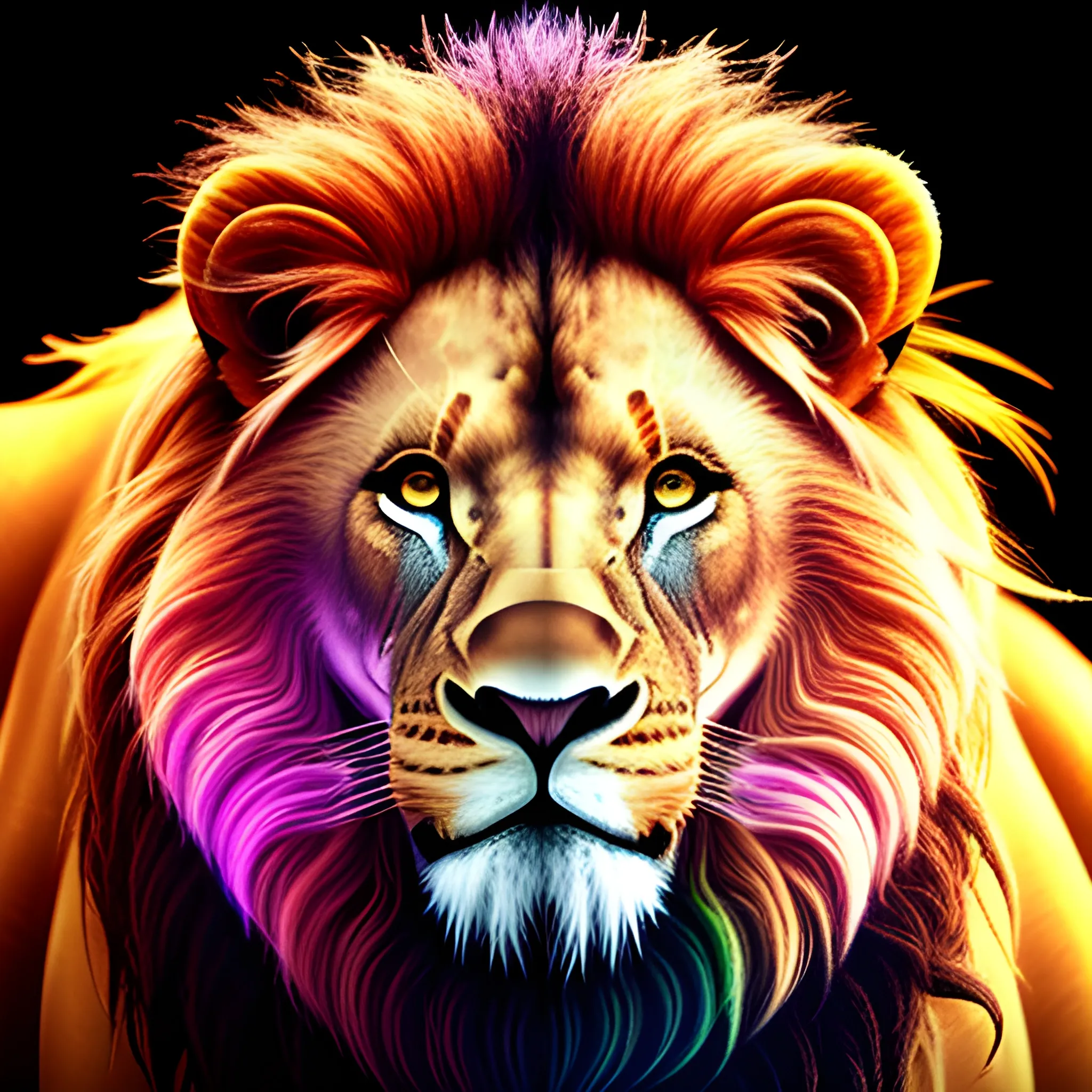 Prompt 1:
/imagine prompt: Lion face, a close-up view of a lion's face outlined in vibrant neon lights against a dark night sky, the neon colors reflecting softly on the lion's fur, making it appear as if the lion is both present and ethereal, Digital art, using bright neon colors and glow effects to enhance the outline and features of the lion's face, --ar 1:1 --v 5
, Water Color