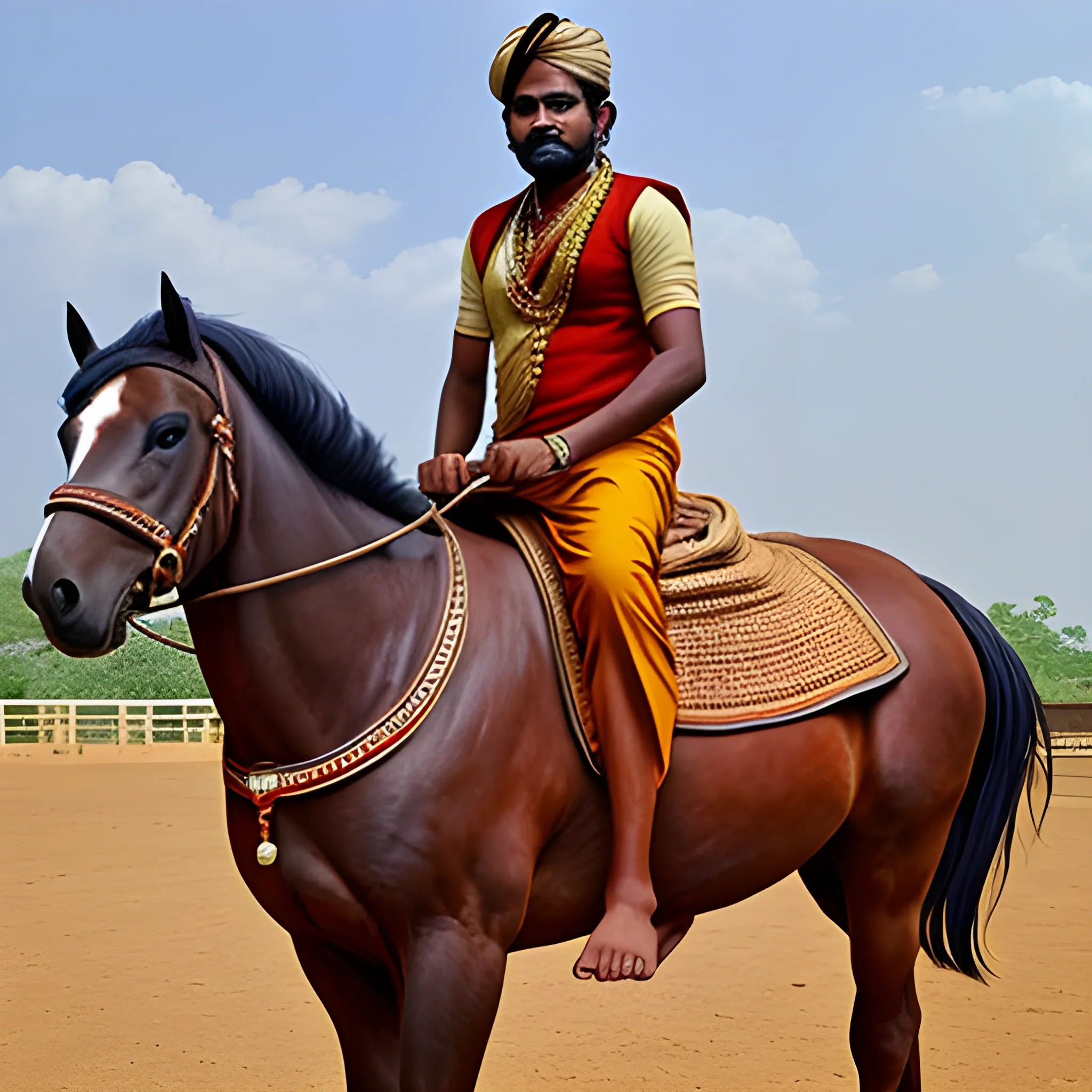 Tamil man riding horse, full size image 