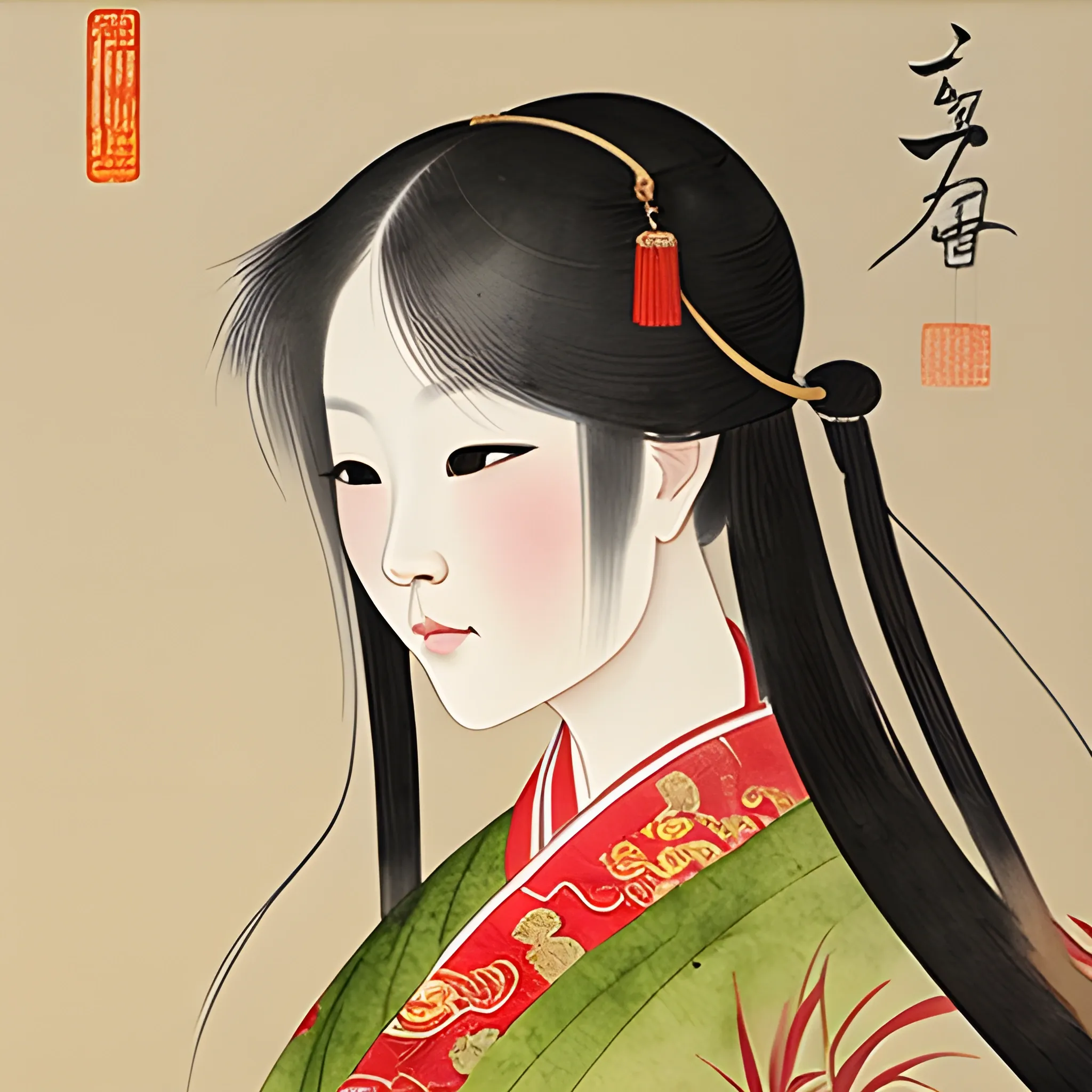 Pictures of ladies in ancient Chinese traditional painting style, elegant, master paintings, Water Color