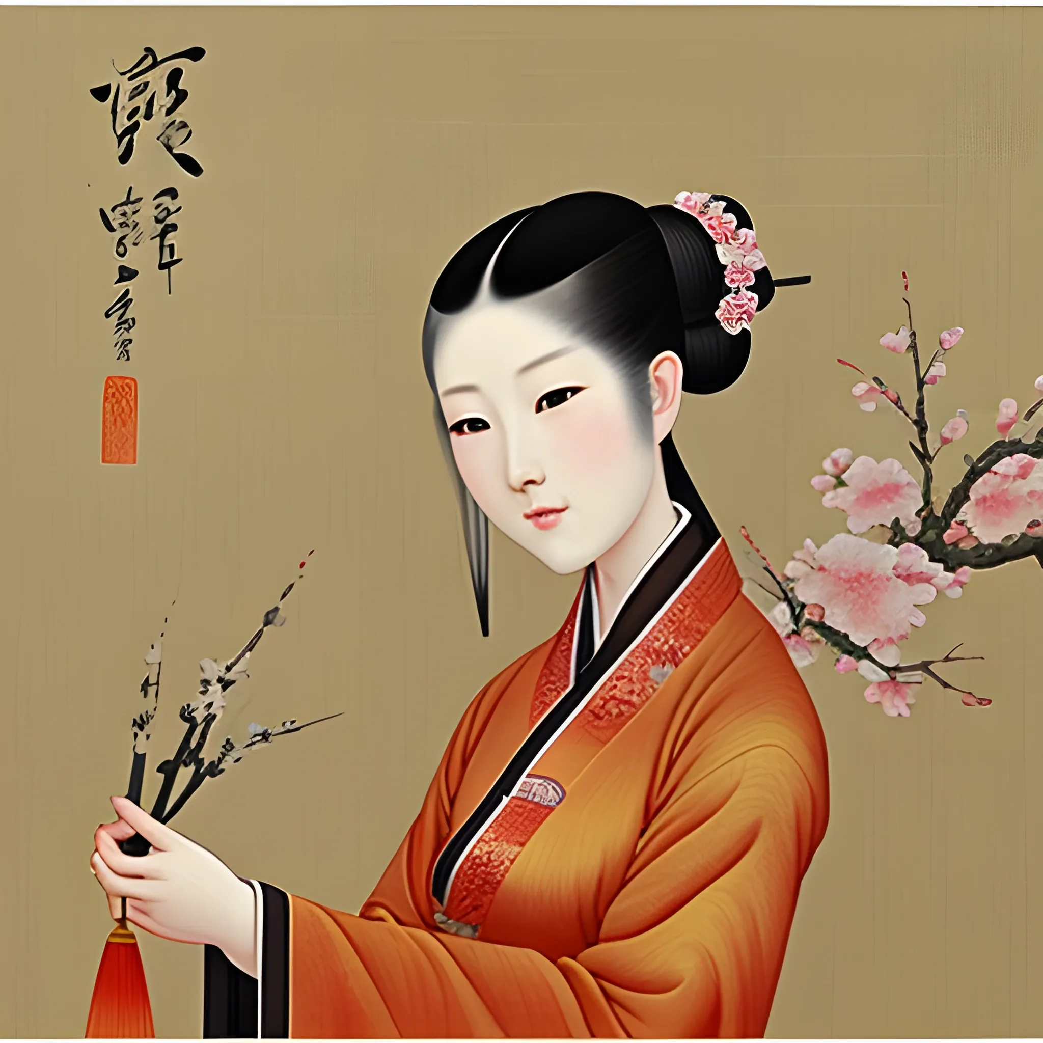 Pictures of ladies in ancient Chinese traditional painting style, elegant, master paintings, Oil Painting