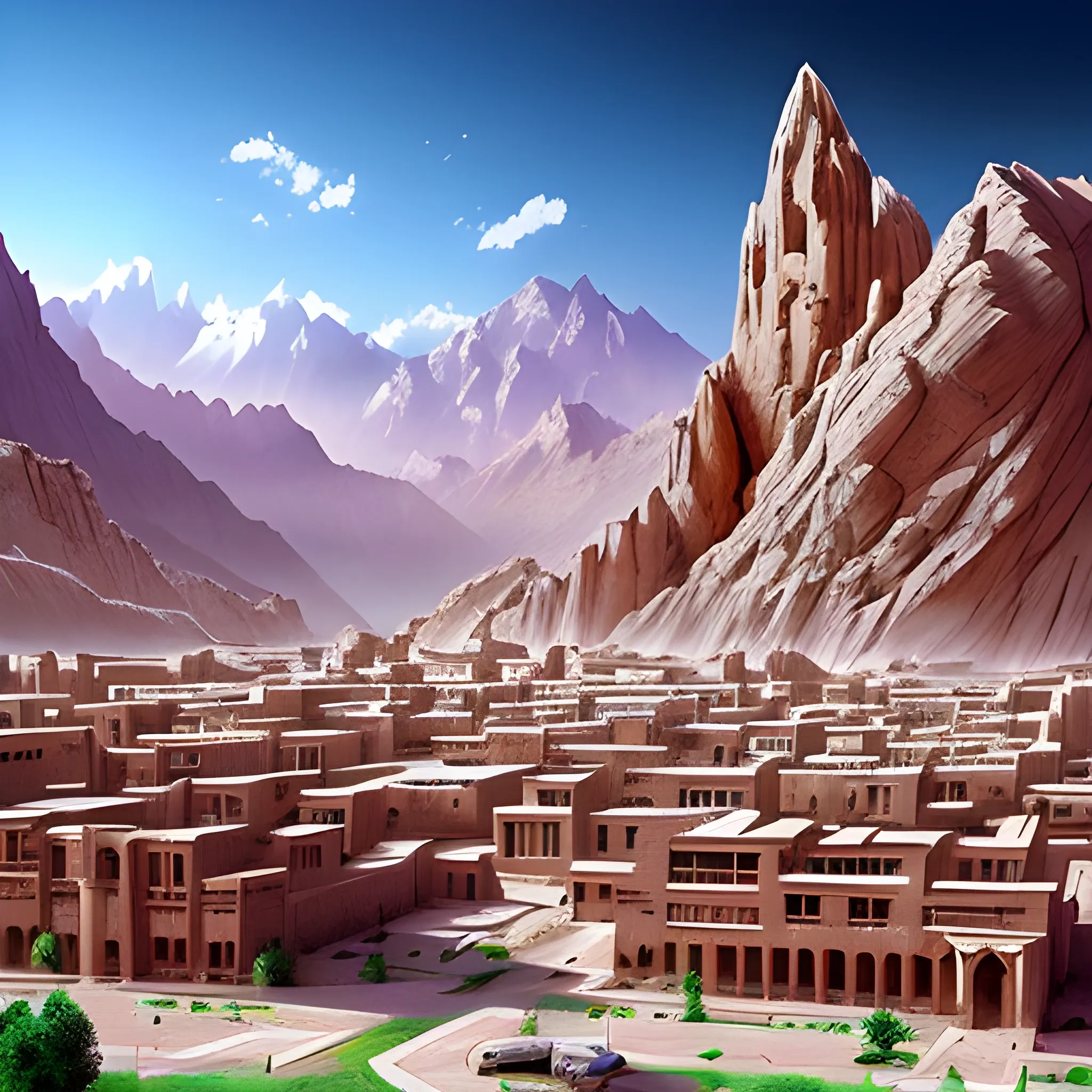Bamiyan city Afghanistan but futuristic and fantasy 