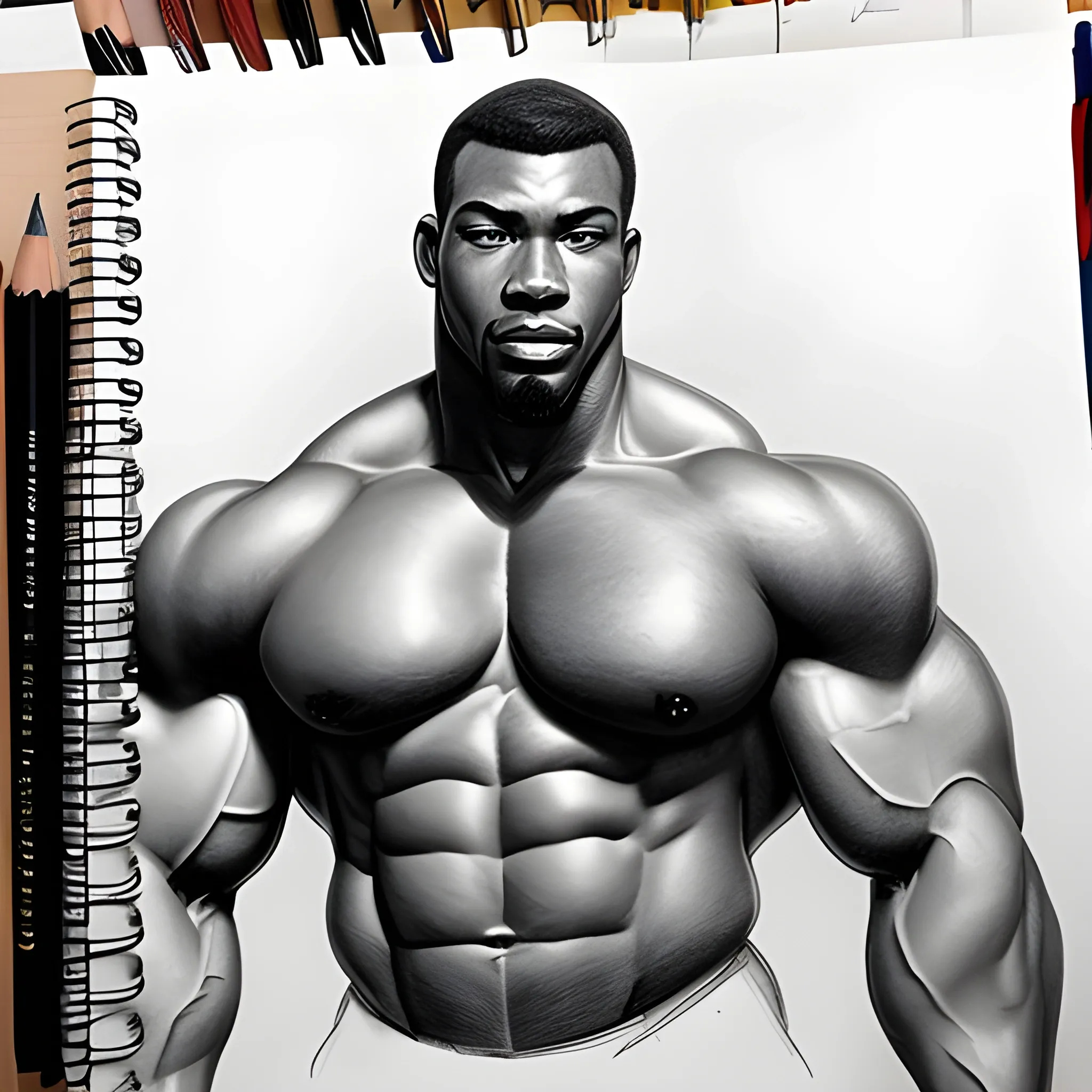 black muscular man with big dick, Pencil Sketch