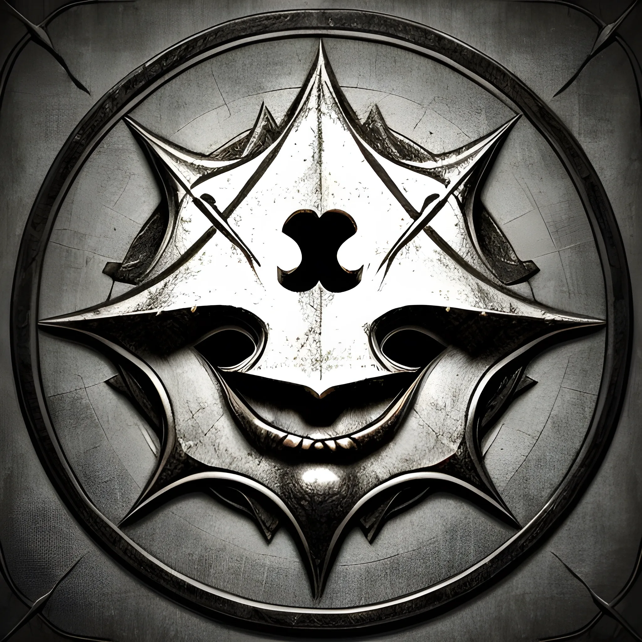 Holy symbol for a evil deity, the symbol is a wide abstract grin, medieval rpg theme and style, forgotten realms aestethic