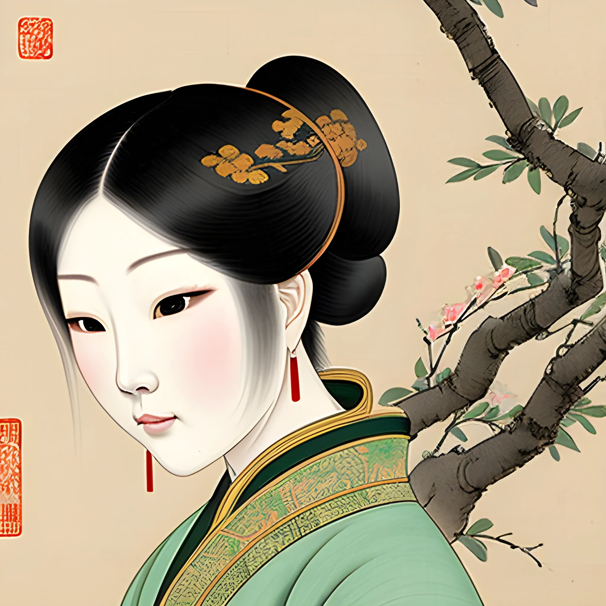 Pictures of ladies in ancient Chinese traditional painting style, elegant, master paintings