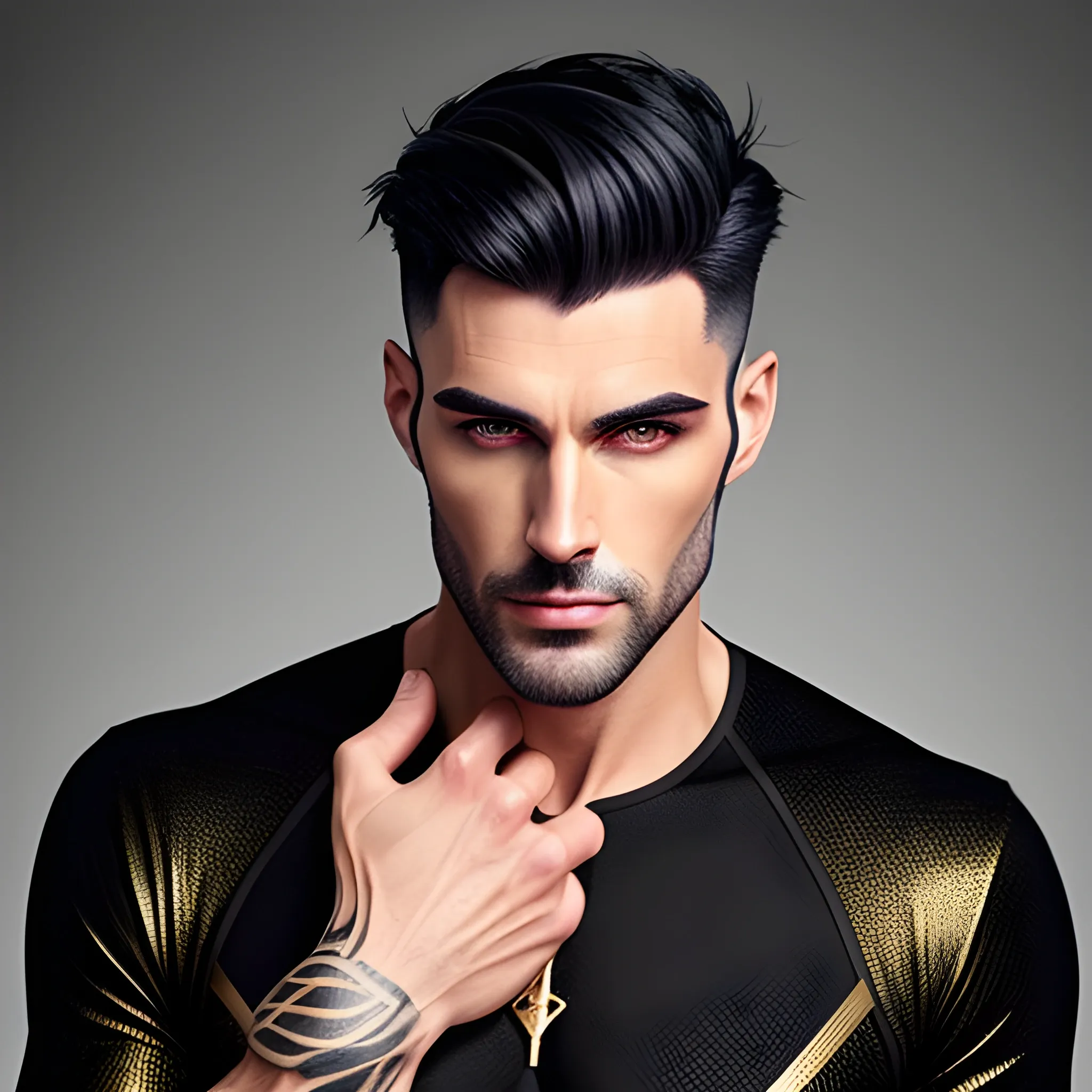 handsome boy , black and gold hair, good hand, 4k, best quality, sharp focus, soft lighting, skinny, 1men, ideal body, slim fit, medium, waer jersey