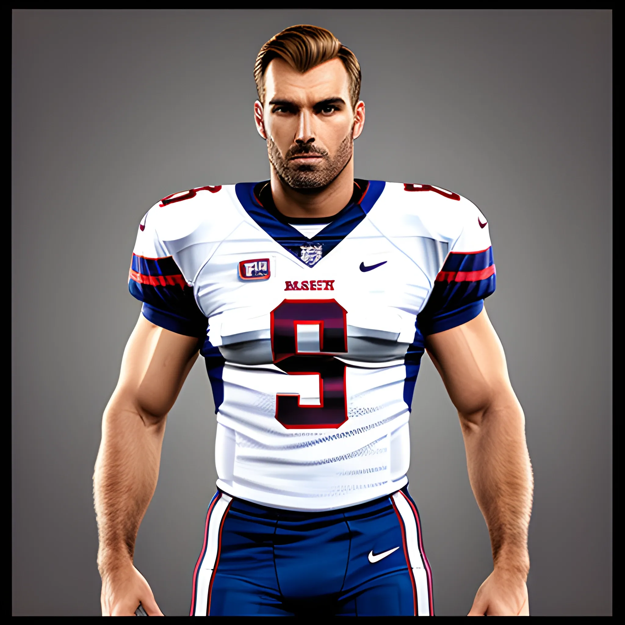 Make American handsome boy with body size M and make him waer football jersey