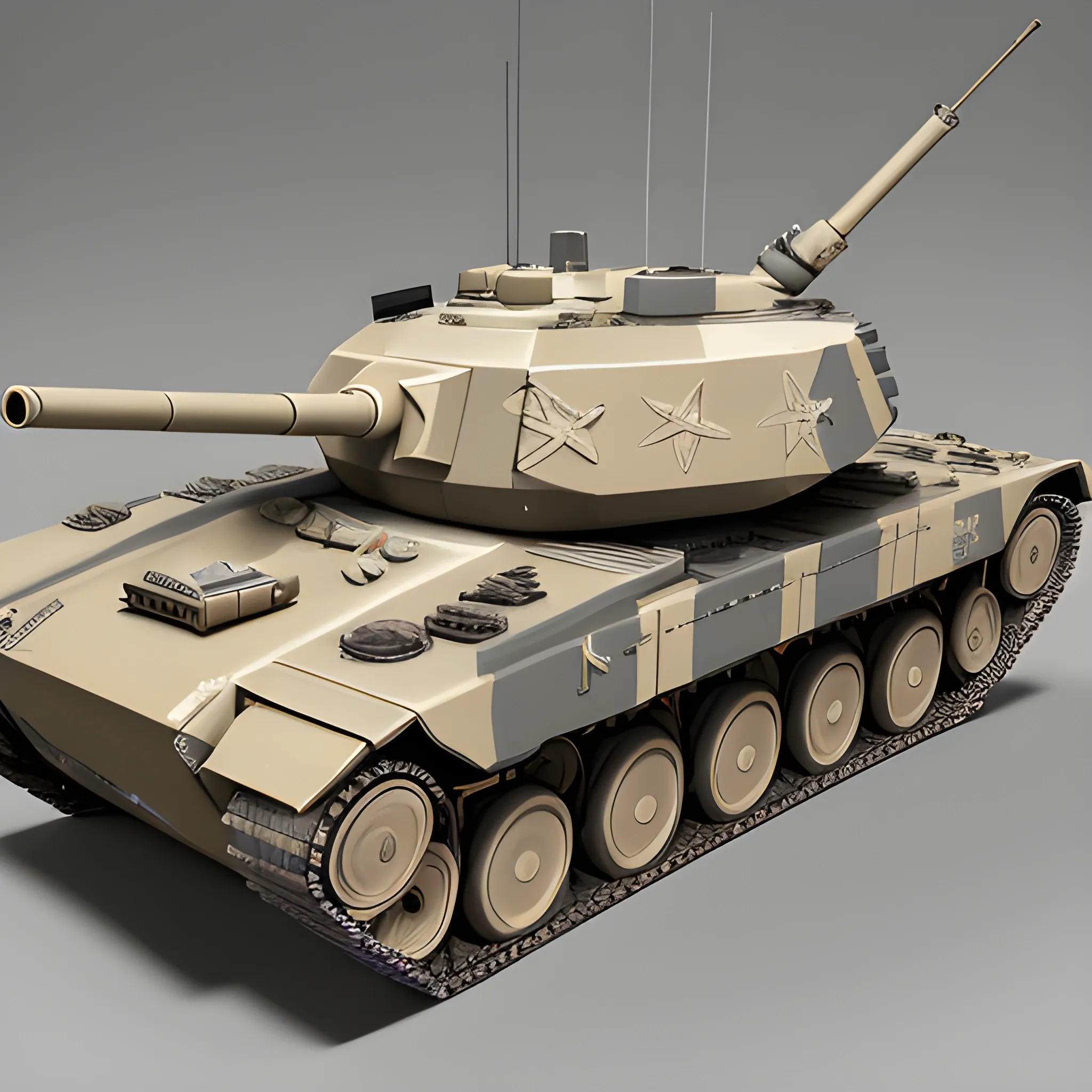 A beautifully crafted tank ，Stickers，
Color Scheme: subdued color palette, light gray, soft beige, professionalism
Visual Focus: high-resolution, weapon model image, clear, rich in detail
Detail Enhancement: lighting effects, reflections, glossiness, shadows, three-dimensionality