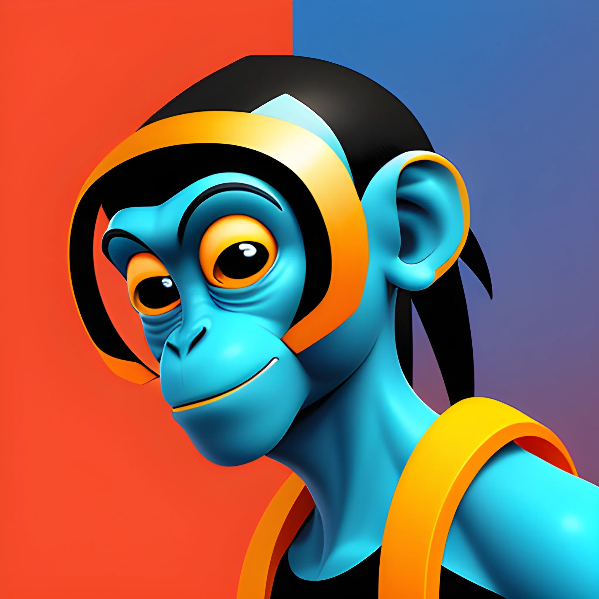 A monkey avatar with technology, future, comic-style lines, three-dimensional