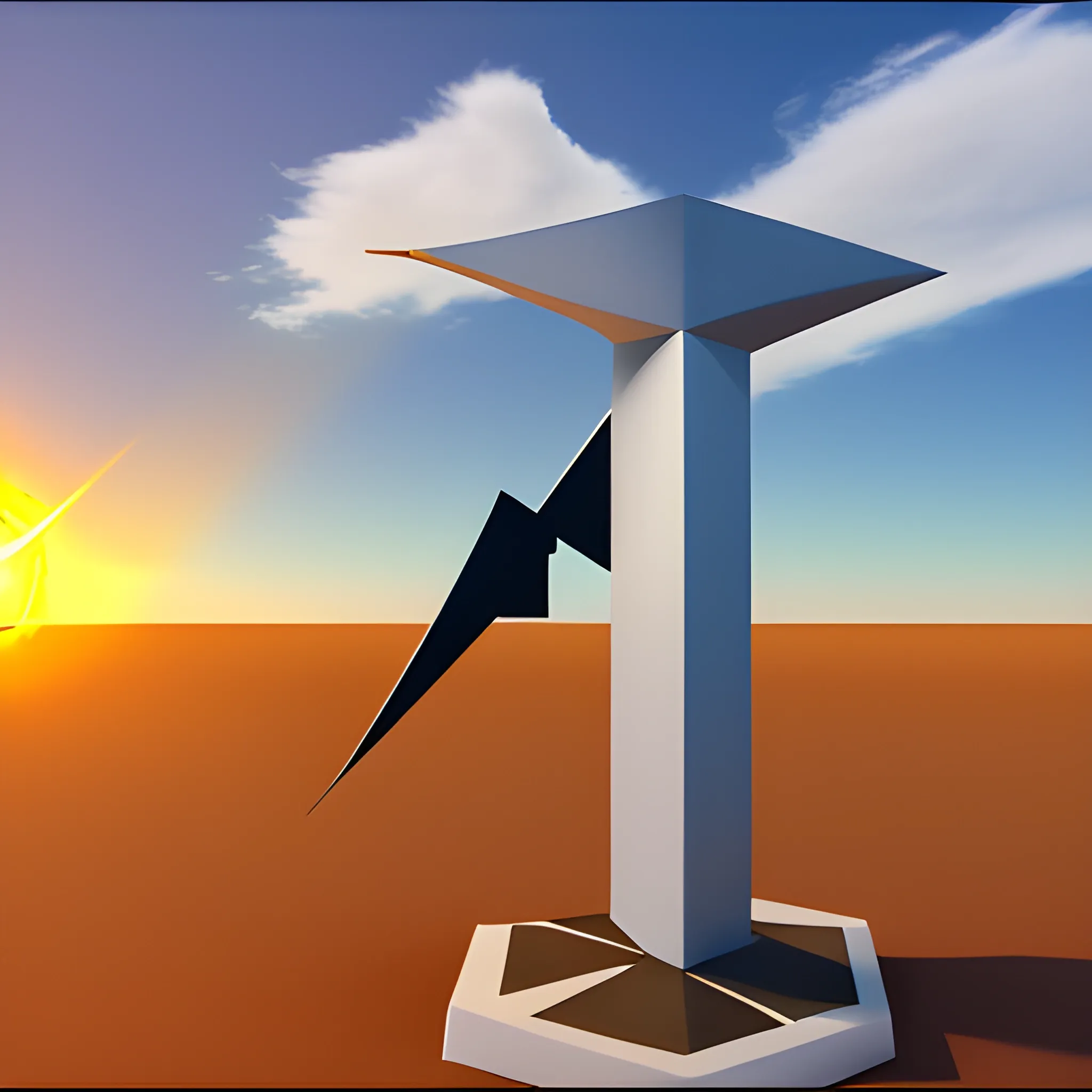 create a rising arrow shape  in sun rays and fossil fuels, 3D