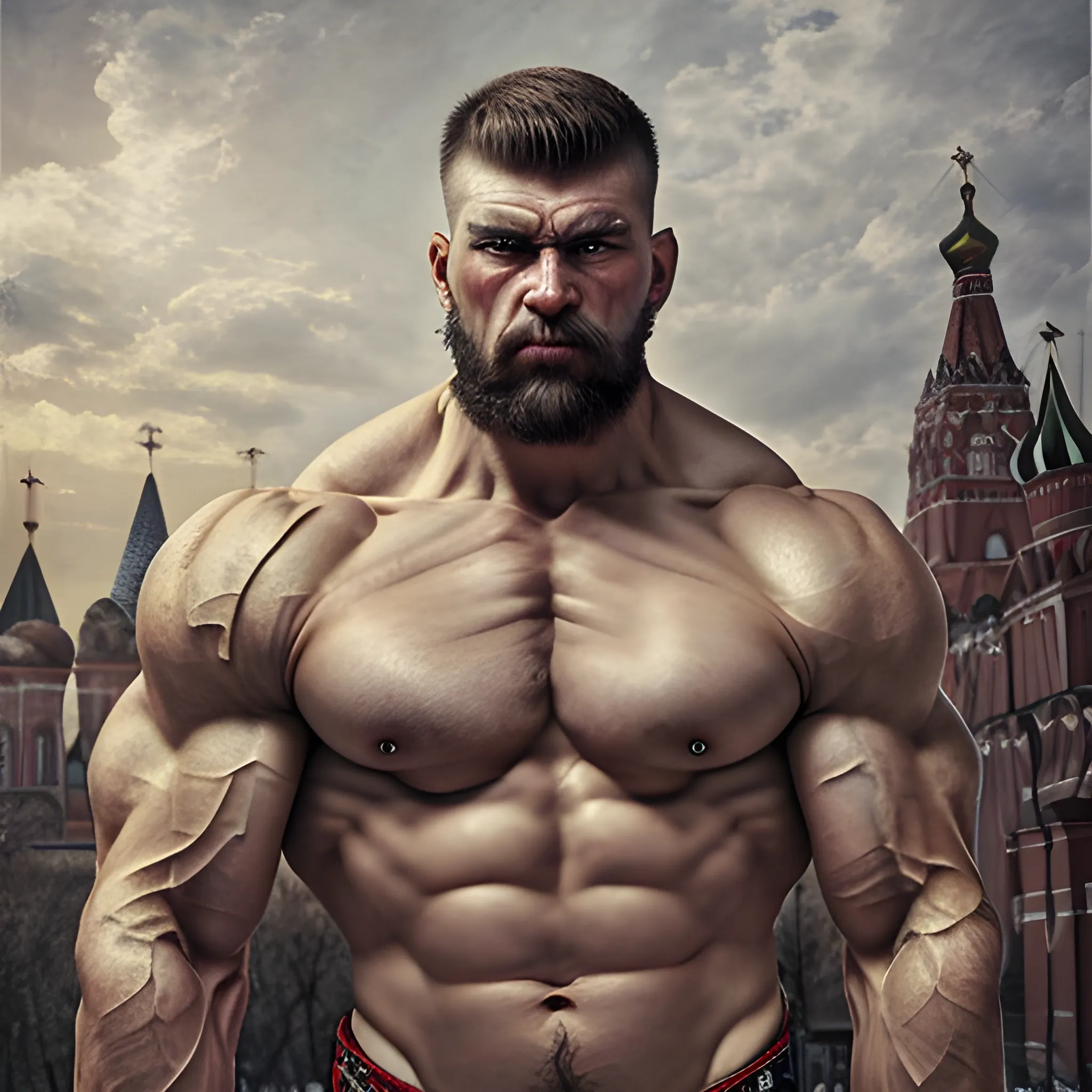 russian man , 16k , muscles , masterpiece , massive muscles, scar over eye, tall, soldier