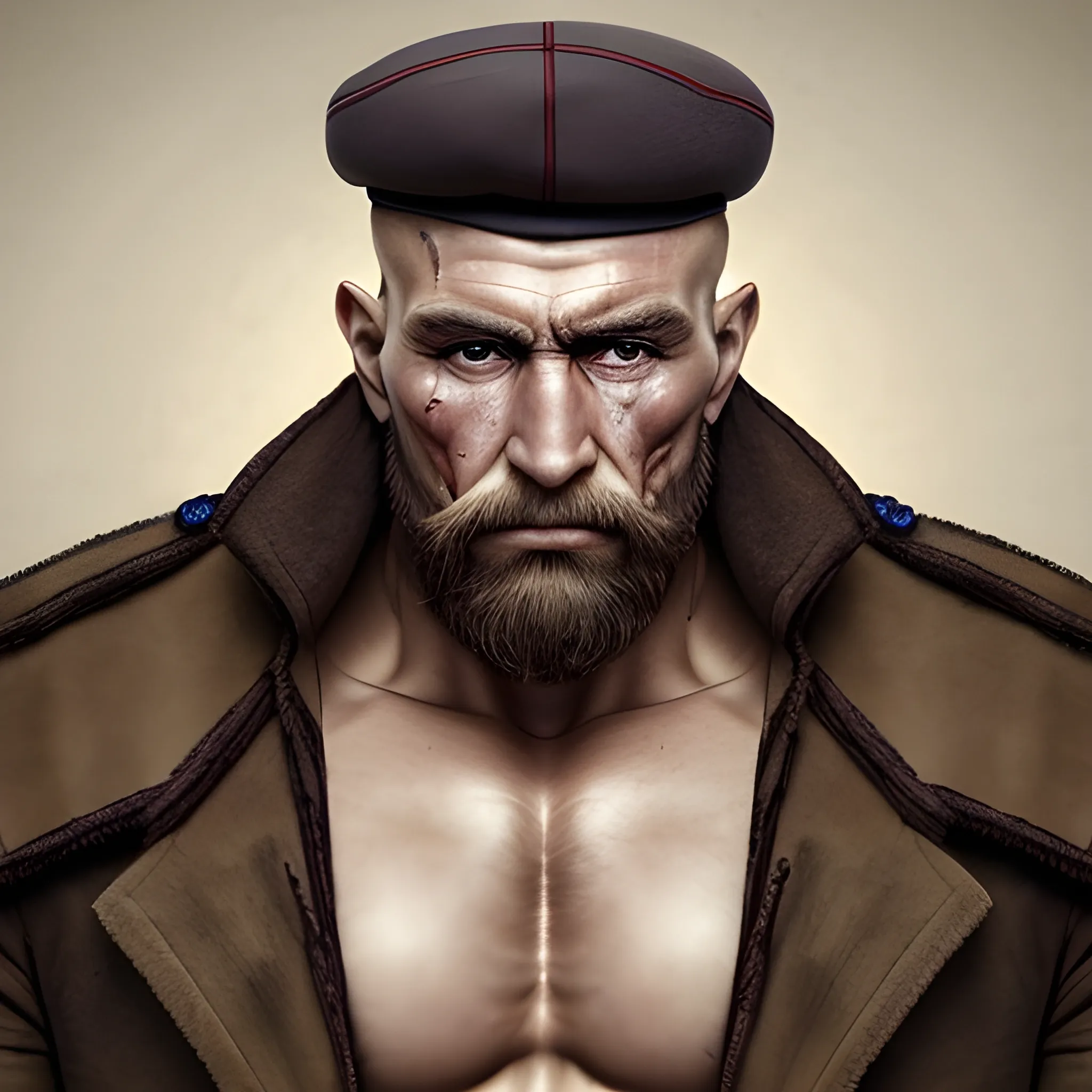 russian man , 16k , muscles , masterpiece , massive muscles, scar over eye, tall, soldier, blind eye, big scar in face