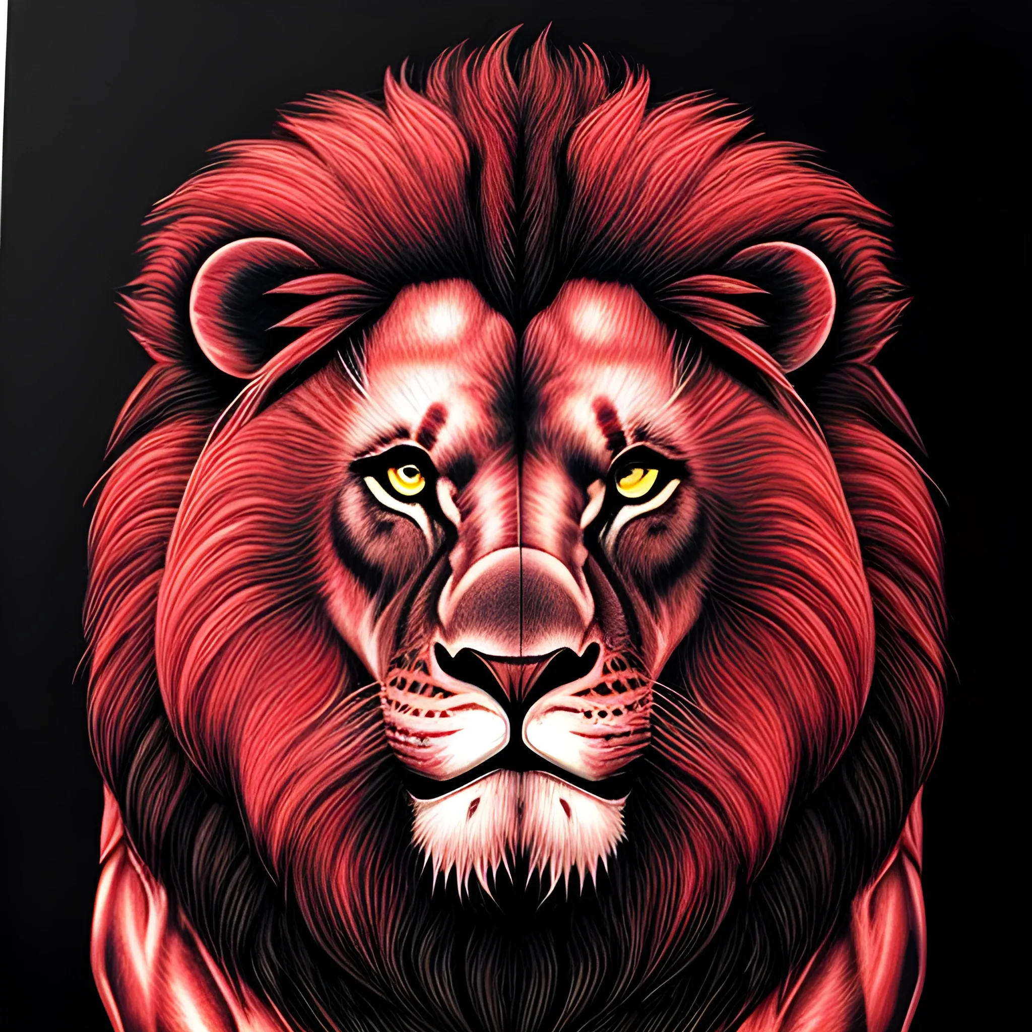 black and red, Angry Lion, Drawing, Extremely detailed, line art, shaded, realistic