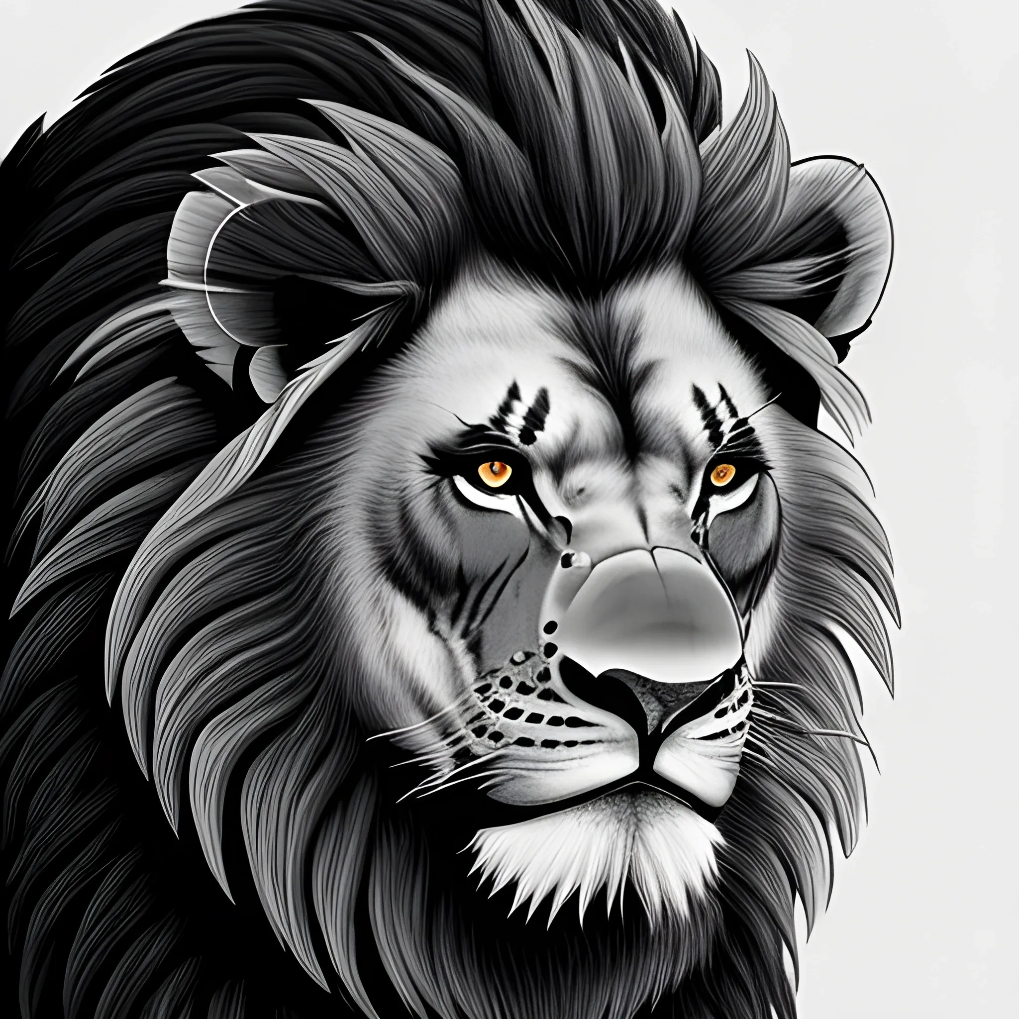 black and red, Angry Lion, in the jungle, Drawing, Extremely detailed, line art, shaded, realistic