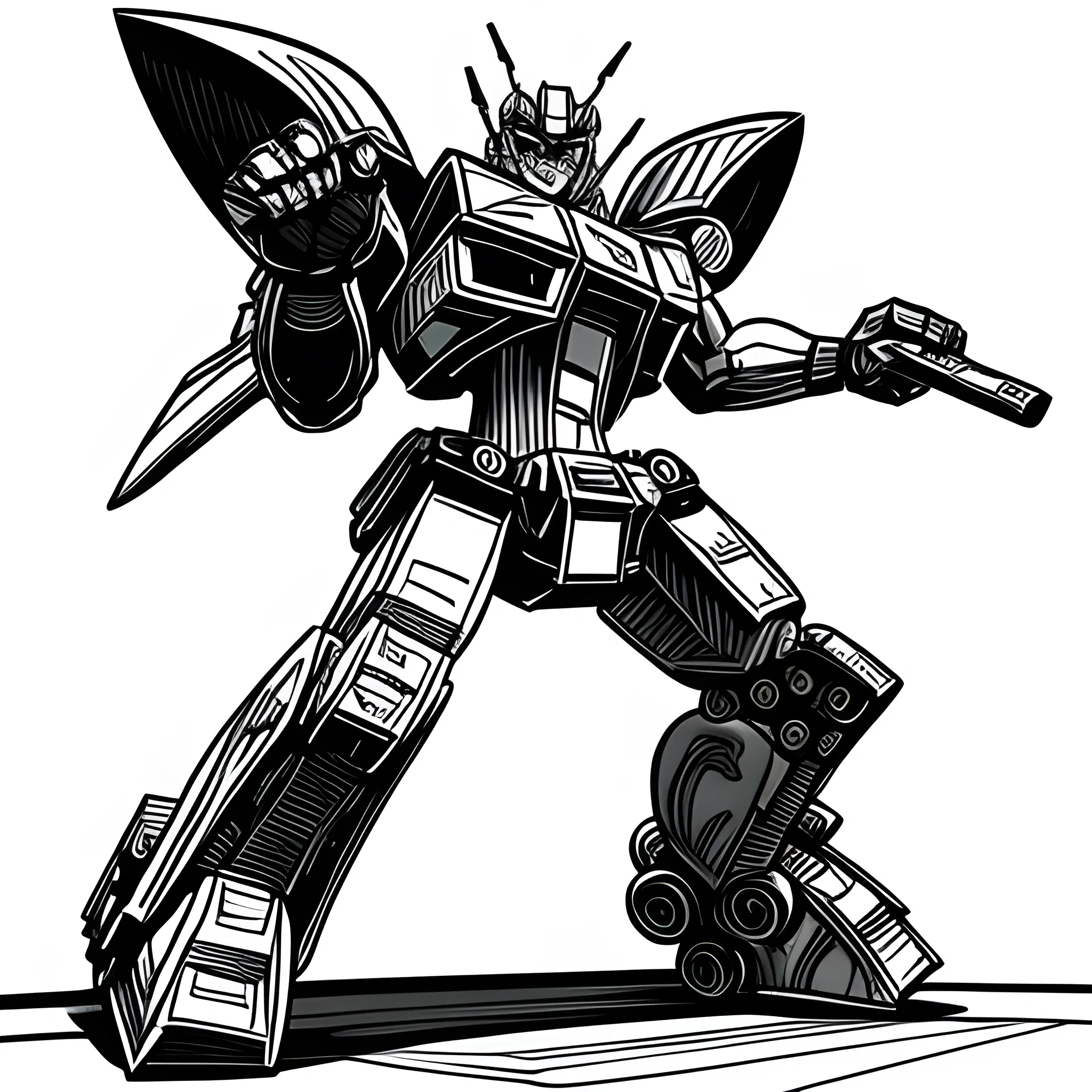 transformers bumblebee in battle mode, Line sketch
