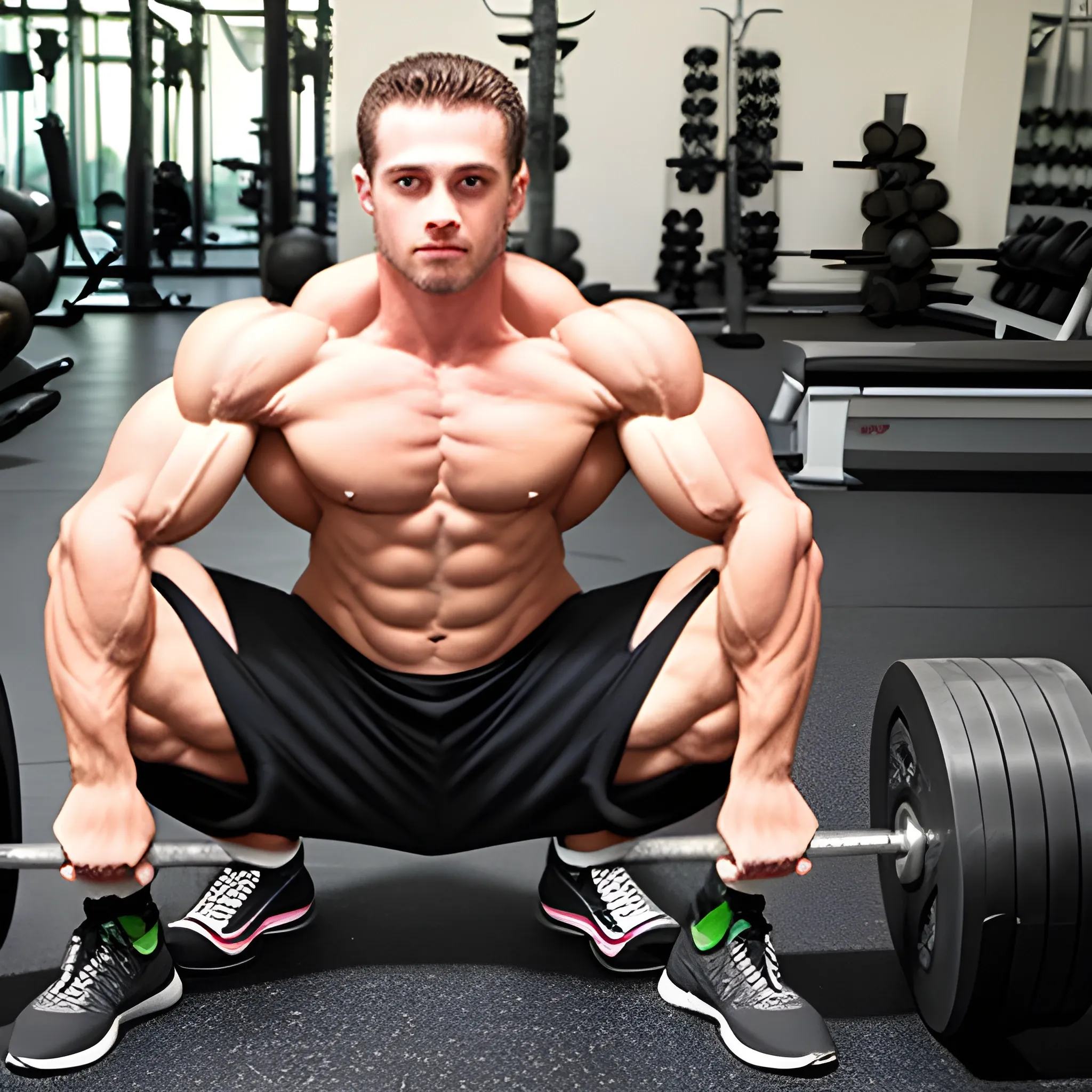 gym rat sitting loaded with weights