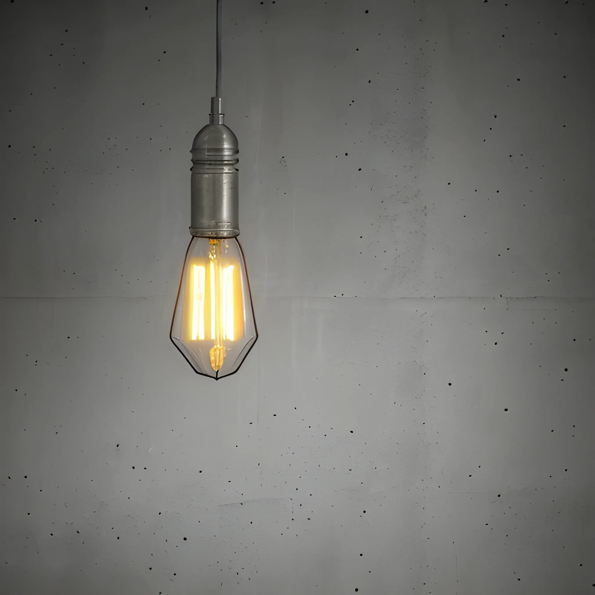 concrete luminaire with edison lamp in a hi-tech room