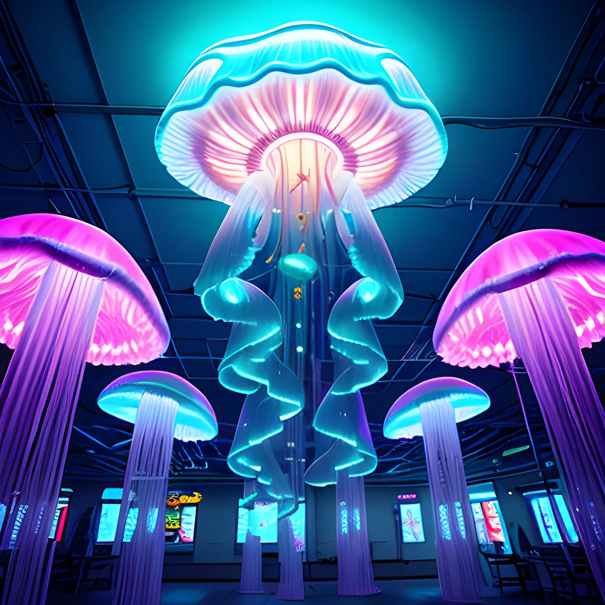 giant jellyfish in neon lights
