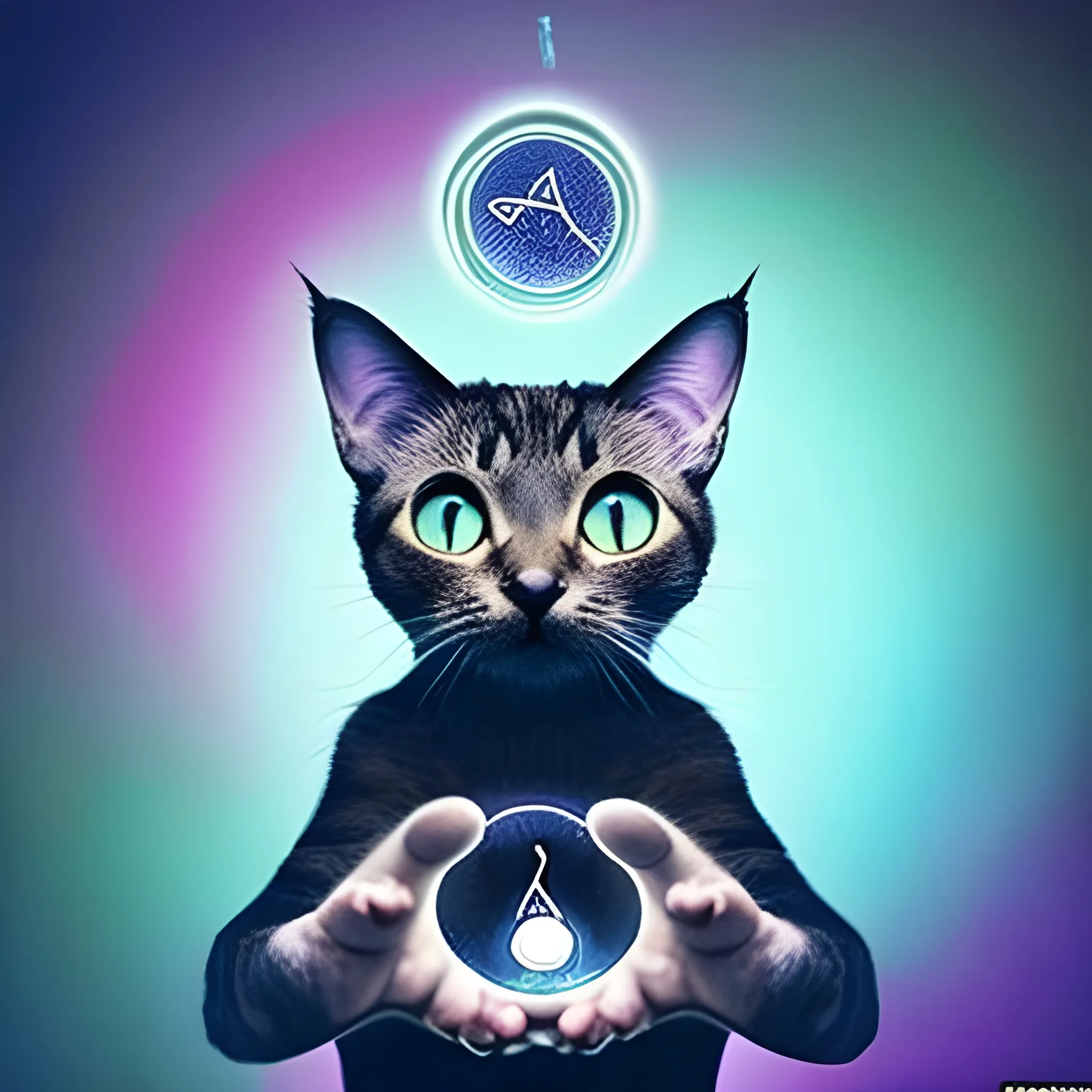 Make a pic of a cat using magic from its hands , Trippy - Arthub.ai