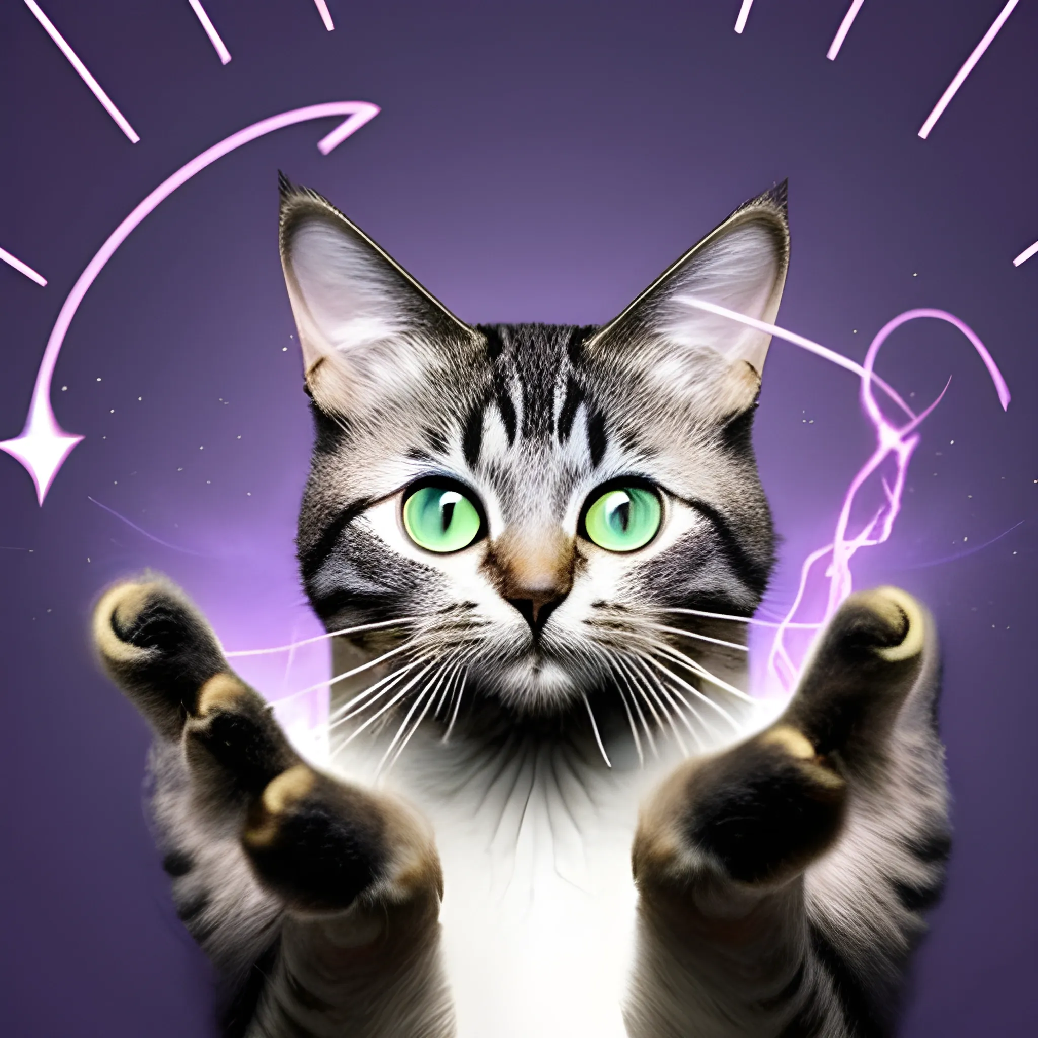 Make a pic of a cat using magic from its hands
, Trippy