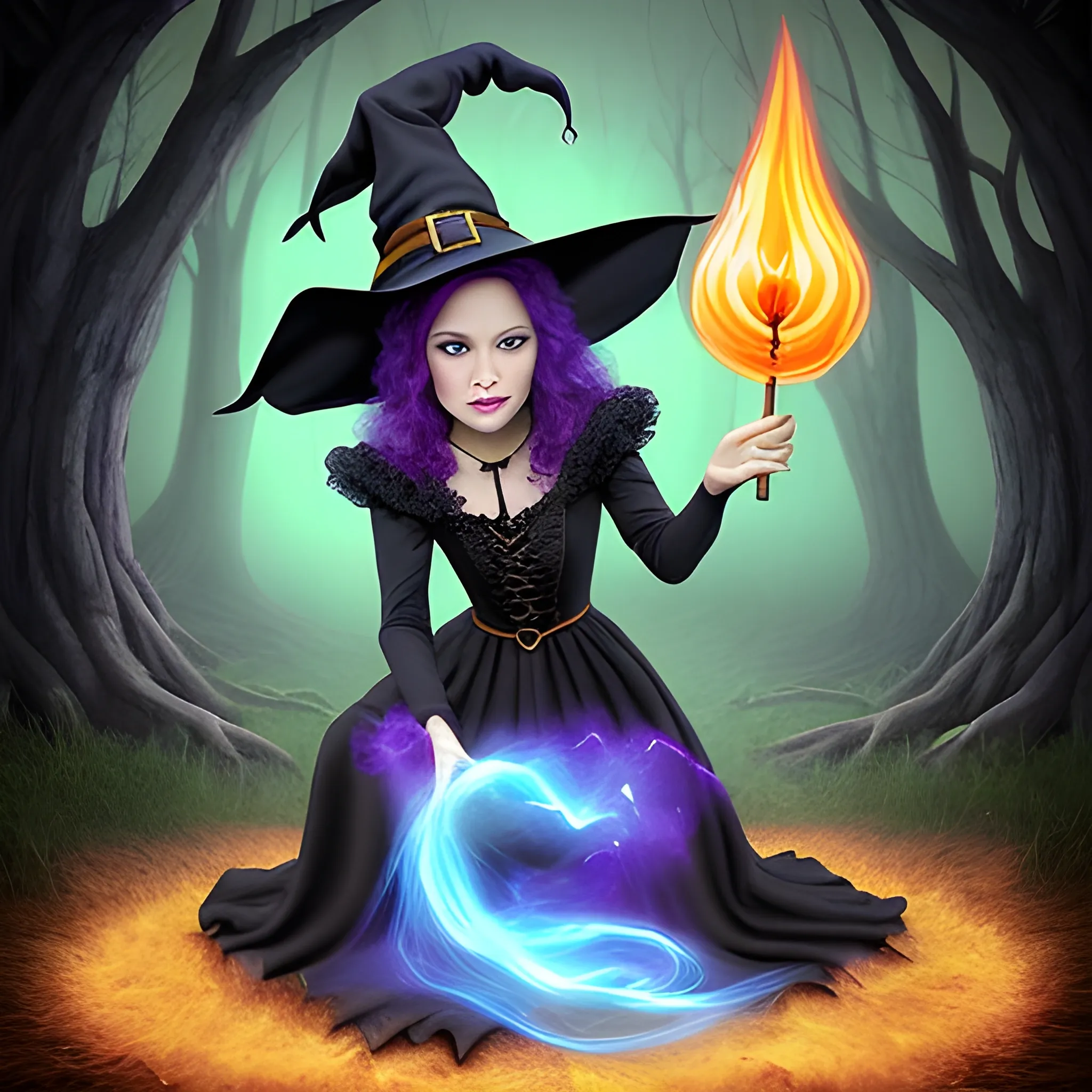 Make a pic of a witch using magic