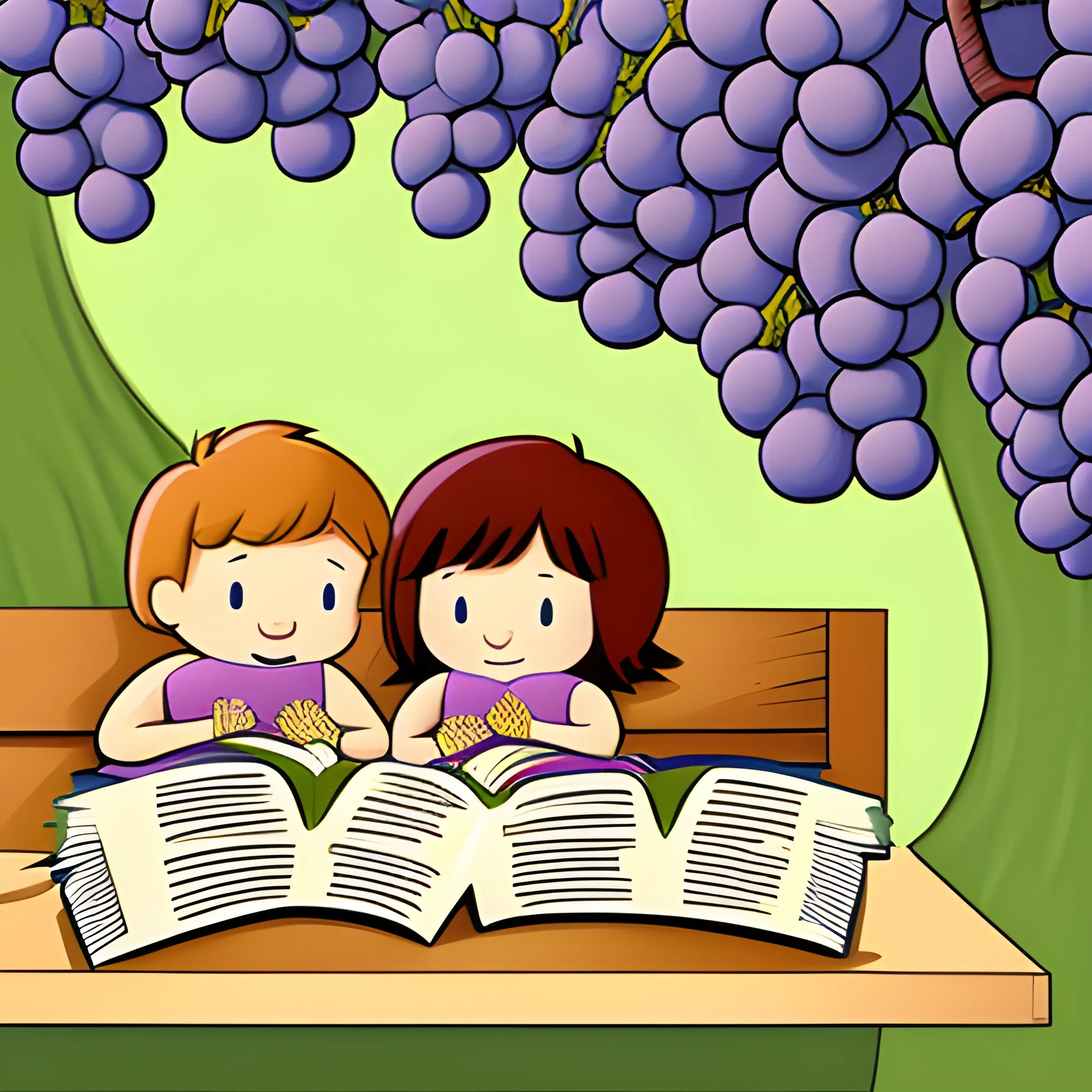 bunches of grapes reading a book, Cartoon