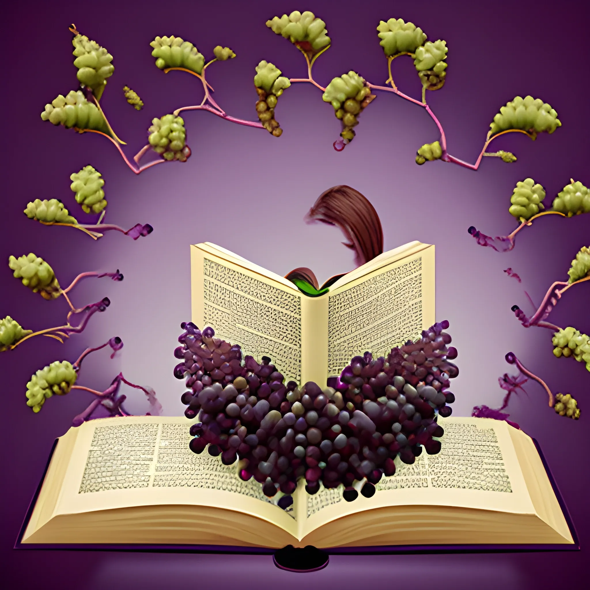 bunches of grapes reading a book, Trippy