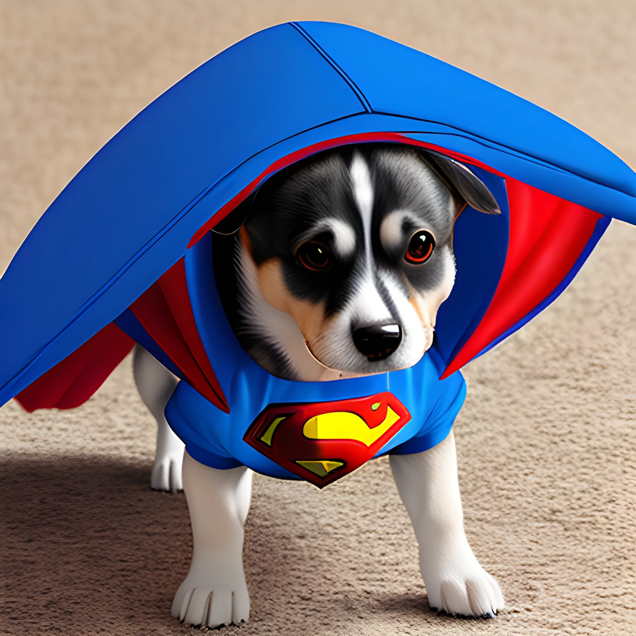 , 3D perro volador con capa de superman
