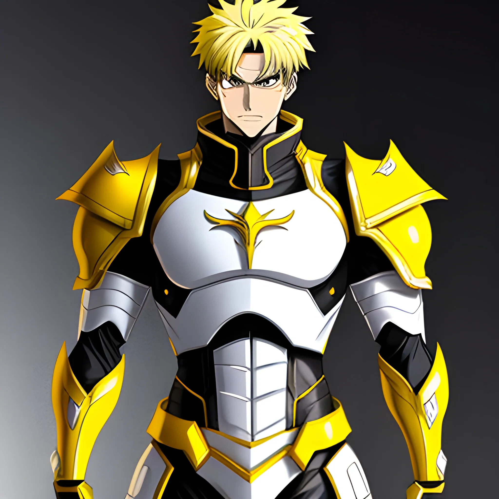 Teenager, male, anime, hero, armor, white, yellow, engine - Arthub.ai