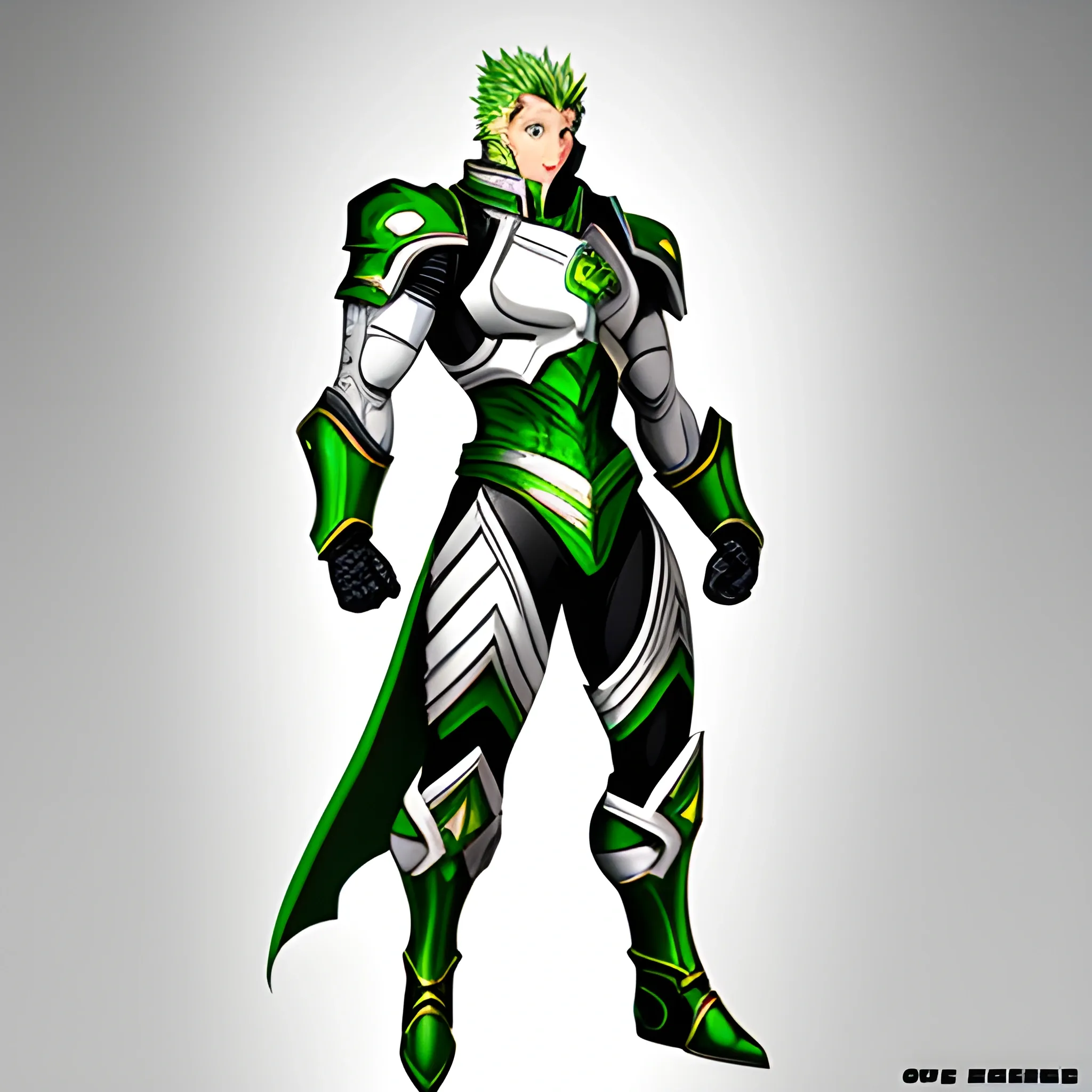 Teenager, male, anime, hero, armor, white, green, engine