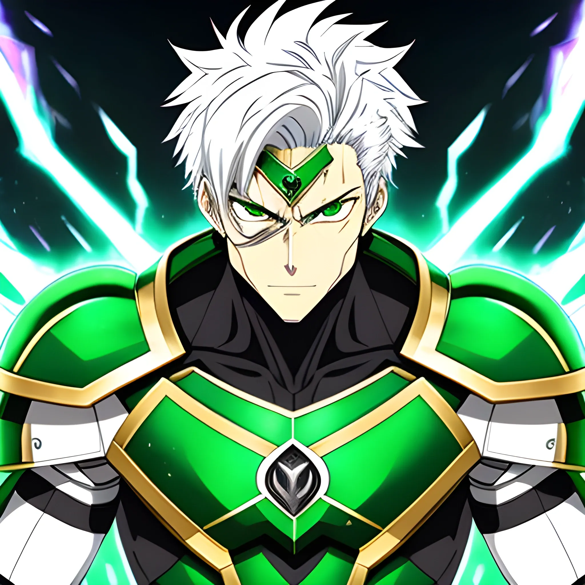 Teenager, male,  hero, armor, white, green, engine, Anime