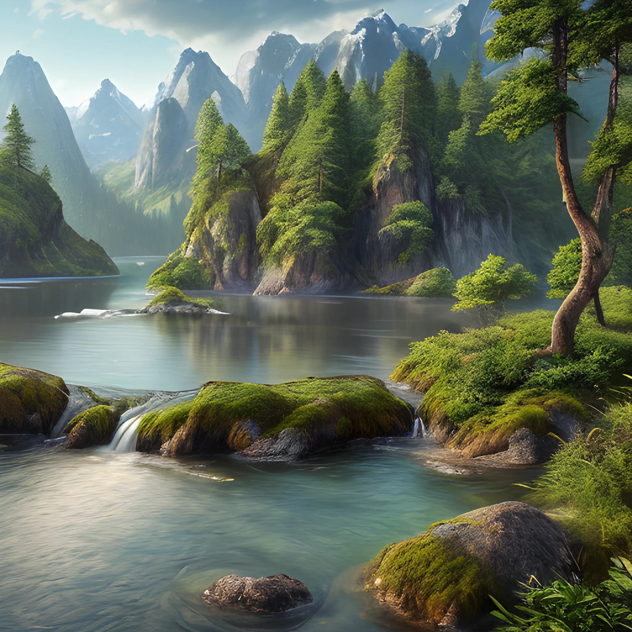 A realistic beautiful natural landscape, 4k resolution, hyper detailed, 3D