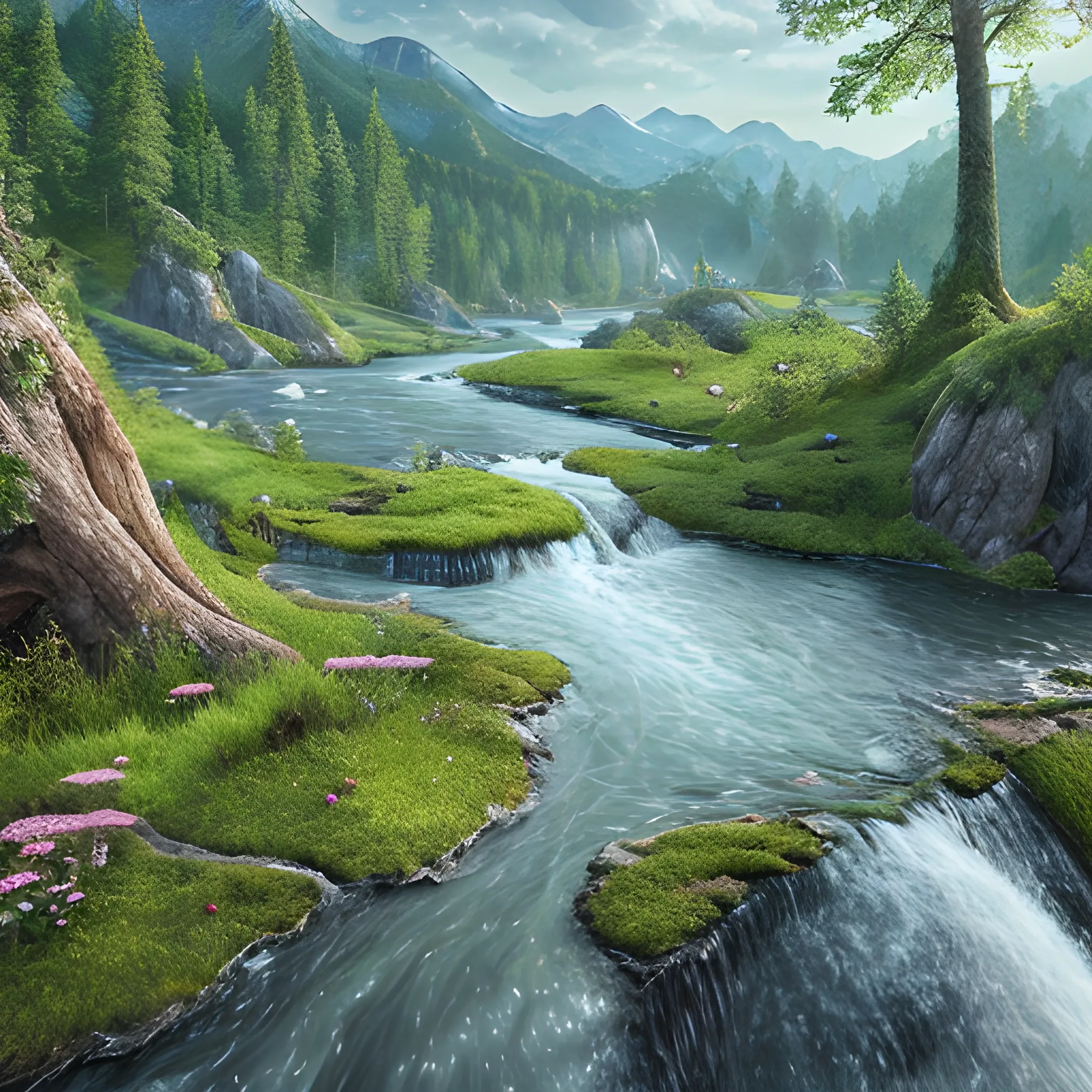 A realistic beautiful natural landscape, 4k resolution, hyper detailed, 3D