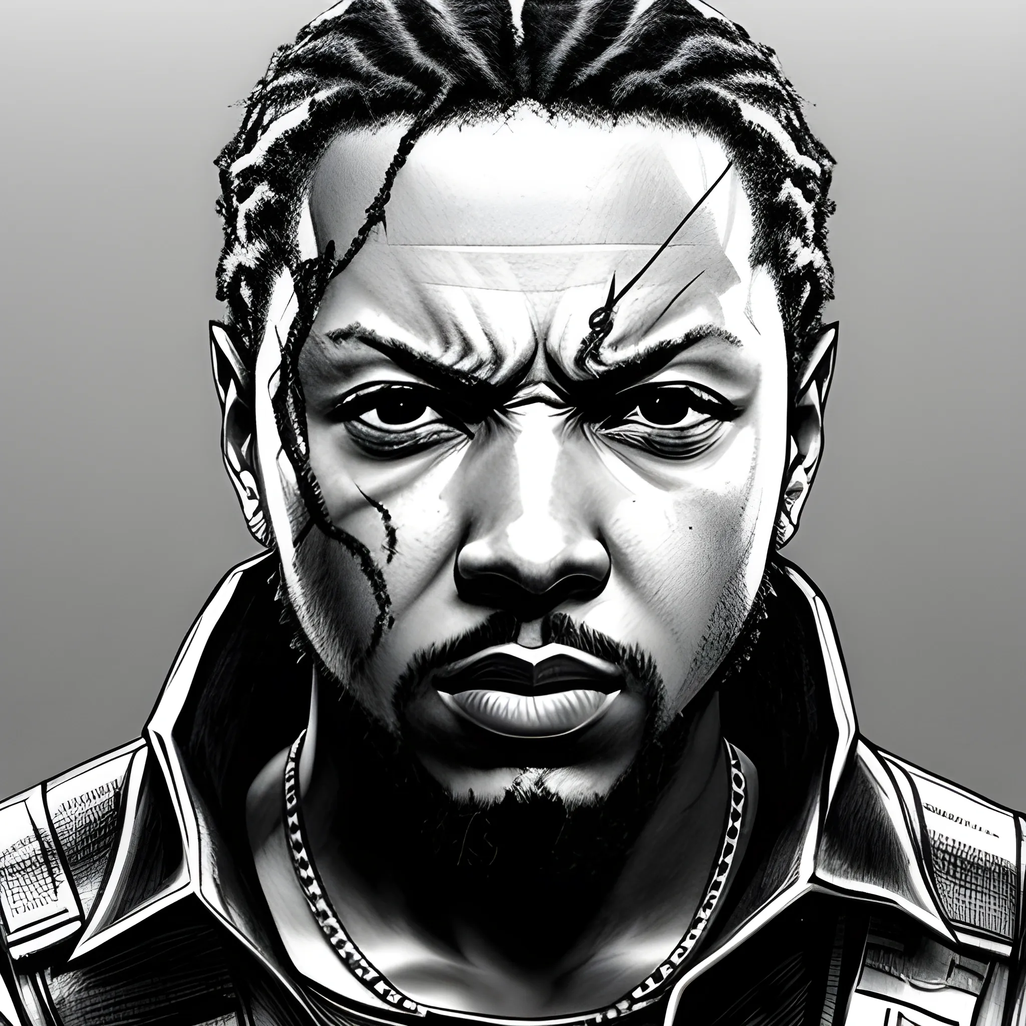 kendrick lamar as a character from the metal gear solid videogame saga, , 3D, Pencil Sketch