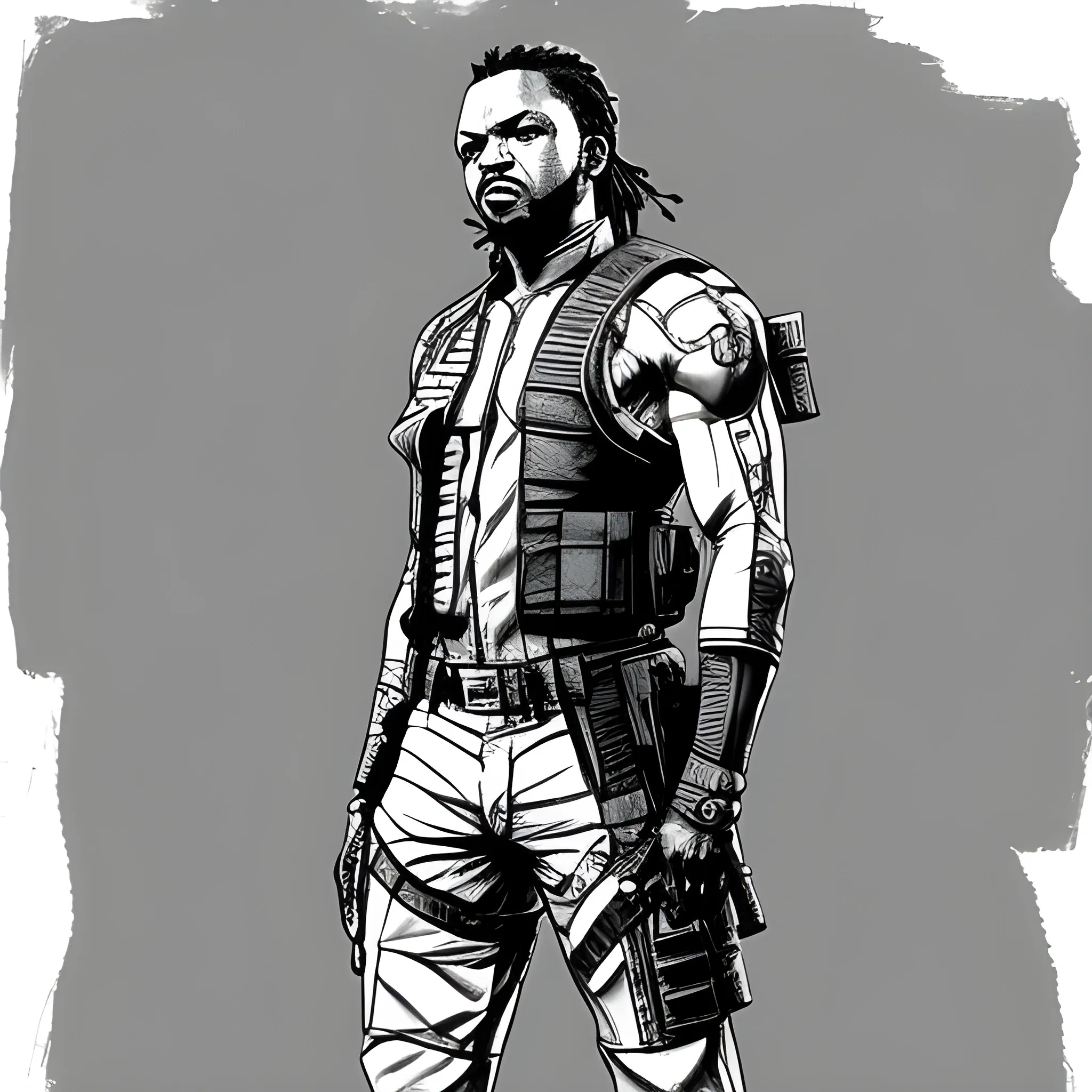 kendrick lamar as a character from the metal gear solid video game saga, full body , Pencil Sketch