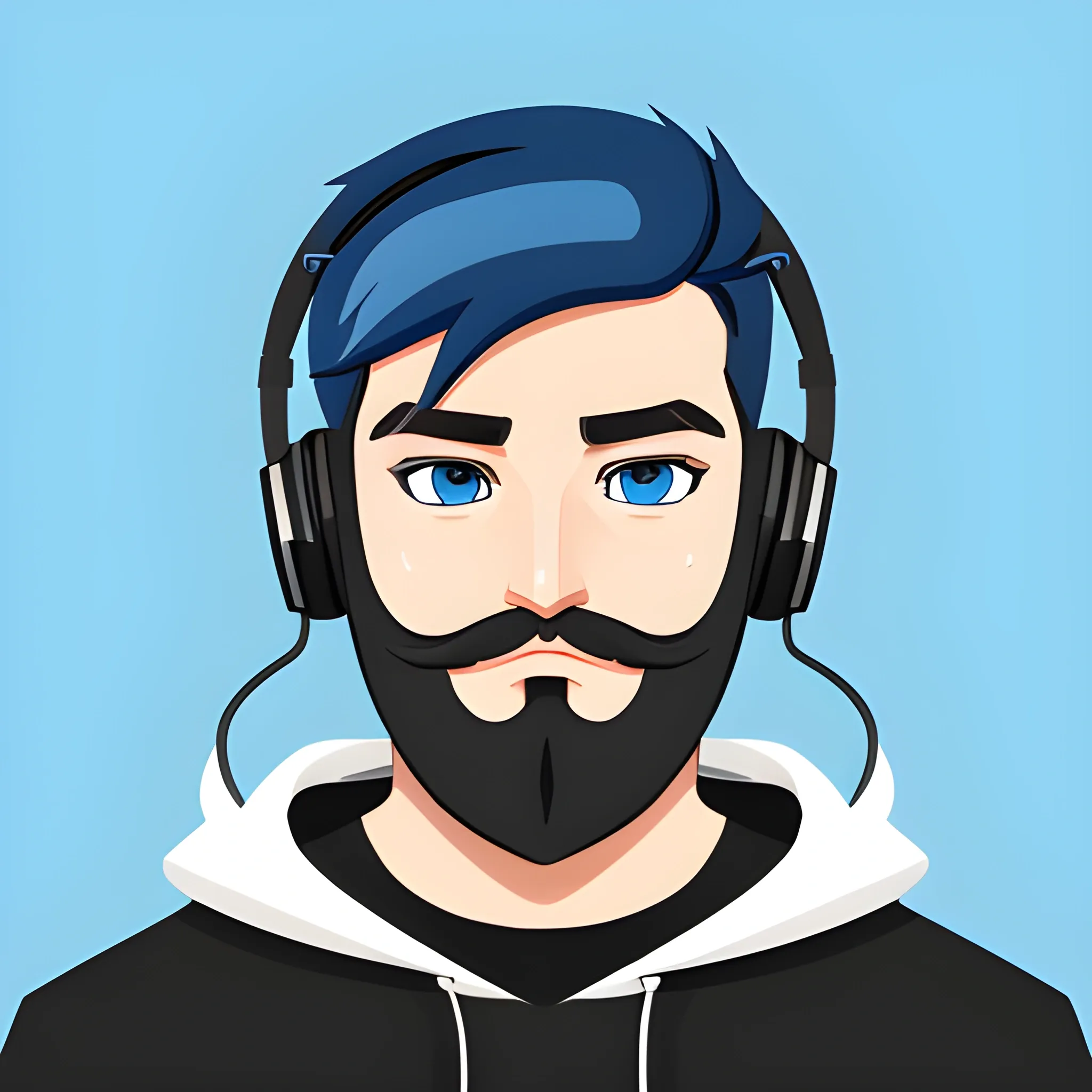 Gamer Guy with black hair blue eyes, blue headphones and a beard... -  Arthub.ai