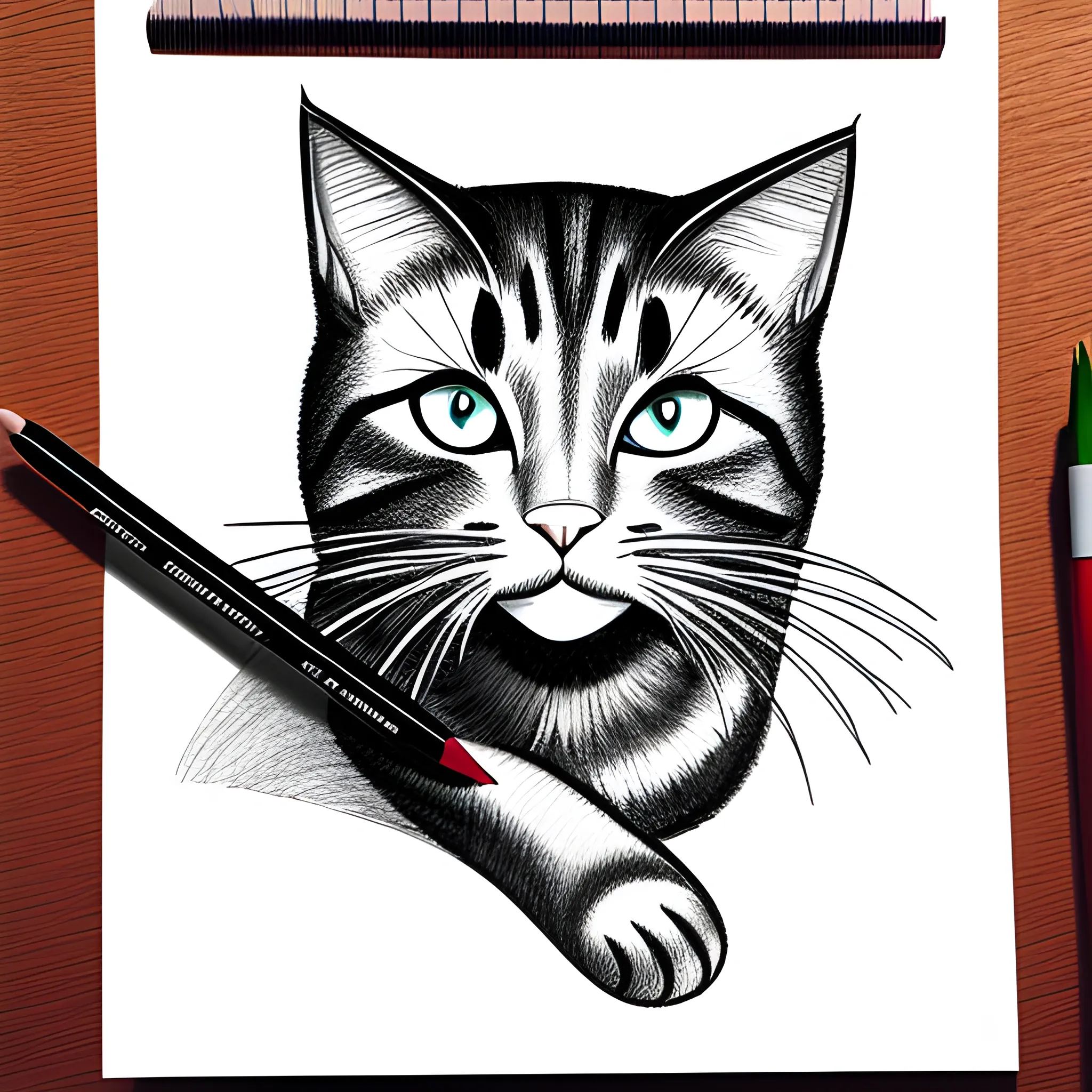 Katze mit Baby, Cartoon, Pencil Sketch