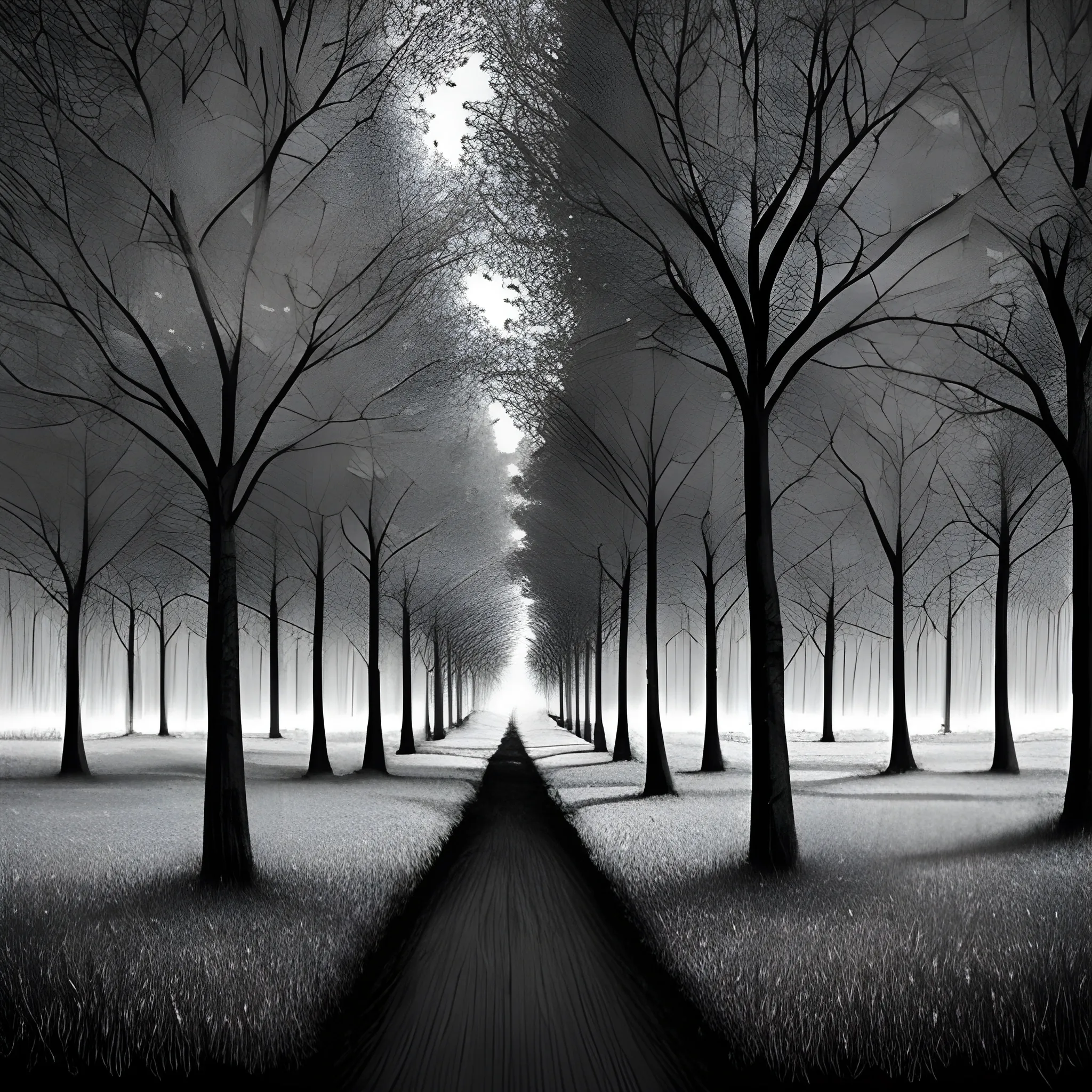 lot of colored Trees into a landscape, hyper realistic, perfect artwork, masterpiece, best quality, layered lighting, Dark ambient, Black & White Landscape, Trees of diferent llamative colours