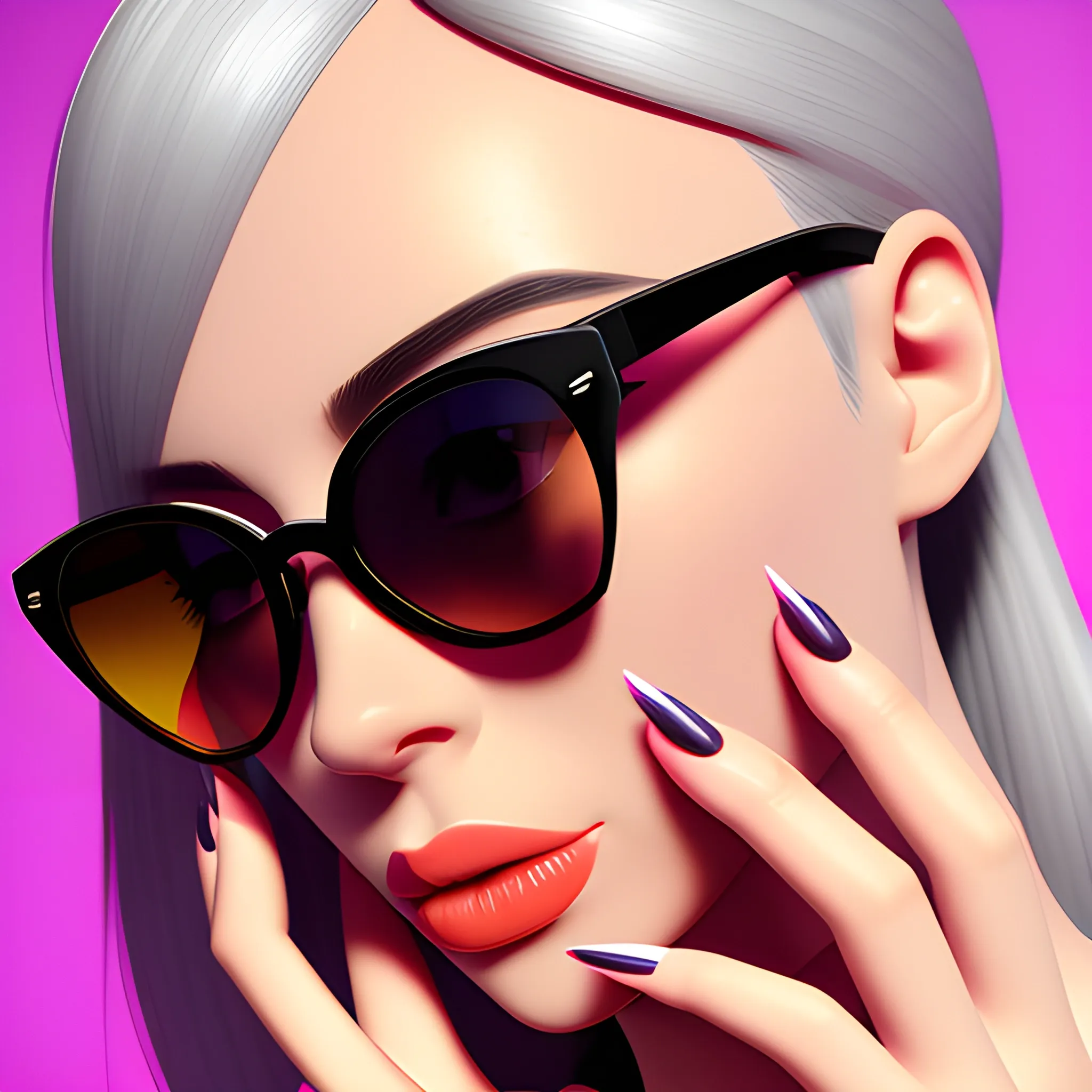 Woman with sunglasses and lush nails, 3D