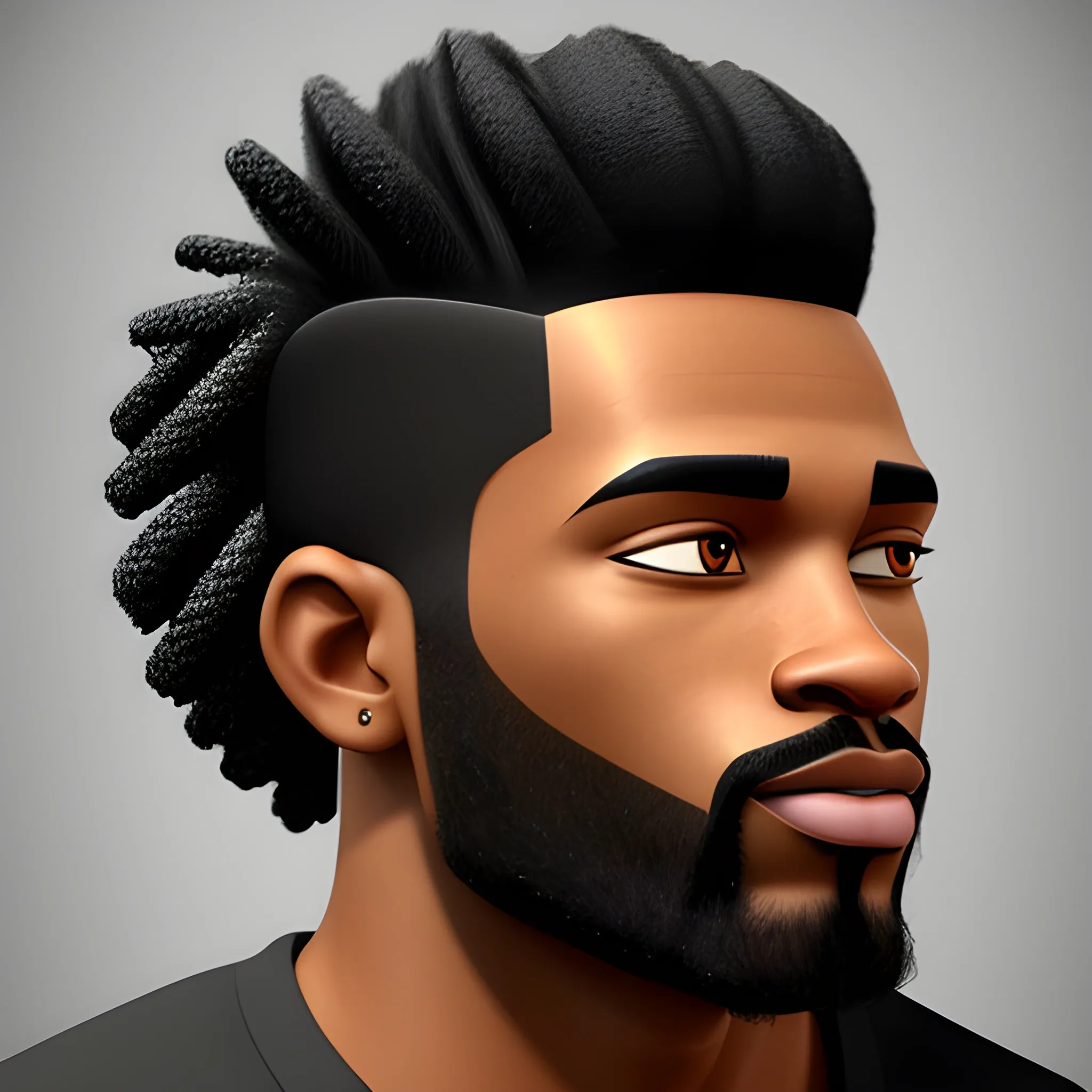 Fit black guy with locks and a high fade in a cartoon image
, 3D, Oil Painting