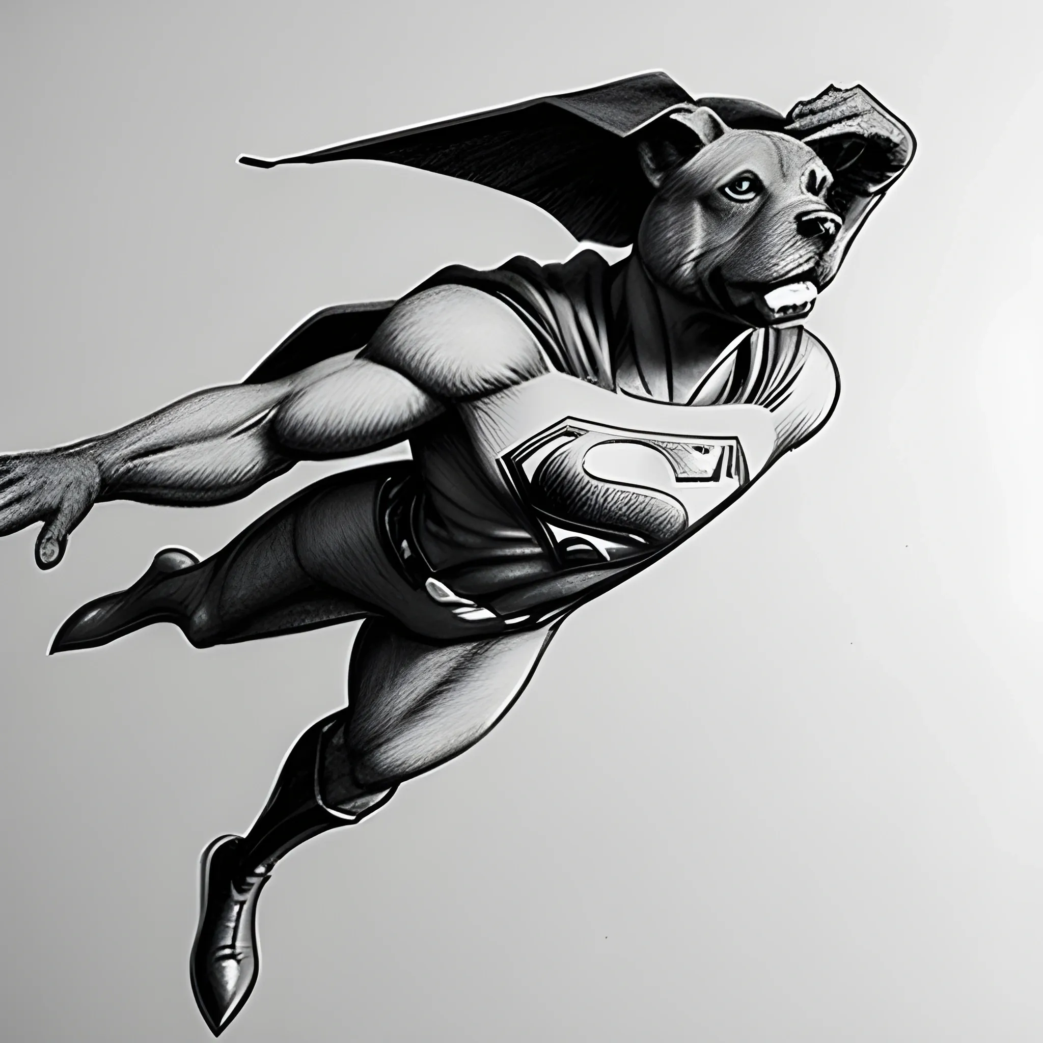 , 3D perro volador con capa de superman, Pencil Sketch