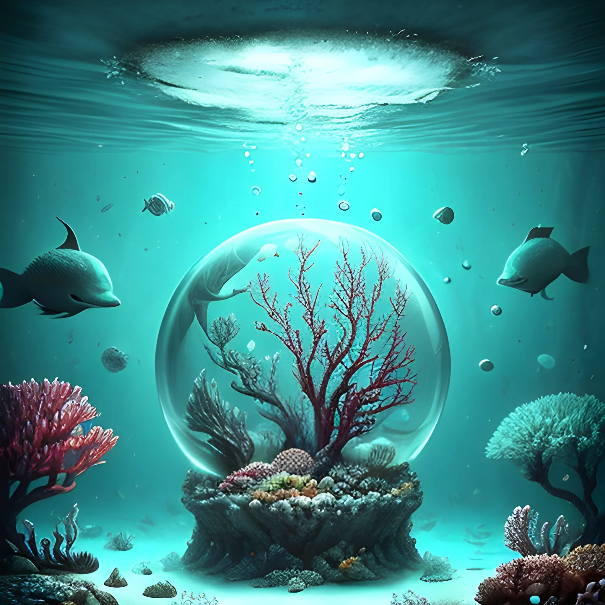 An underwater fantastical world without any living creatures.